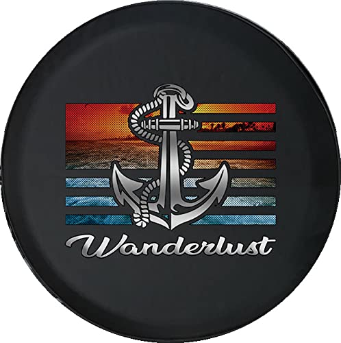 Funny Spare Tire Cover for Camper SUV Trailer Truck RV - 29 Inch Thick PVC Leather Wheel Protector (Wanderlust Black) | Durable & Waterproof for Outdoor Adventures & Road Trips
