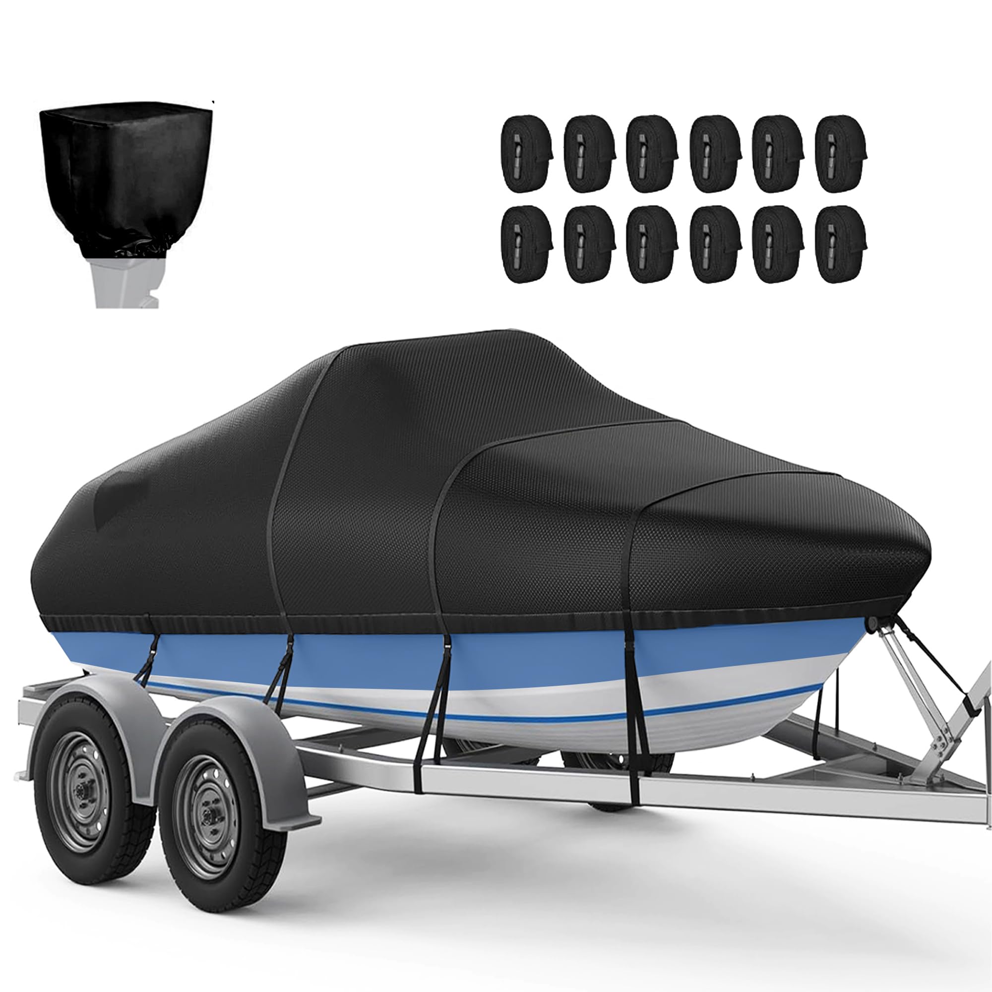 Heavy Duty 900D Waterproof Boat Cover 12-14 ft - UV Resistant for V-Hull, Tri-Hull, Runabout - Perfect for Outdoor Boat Storage