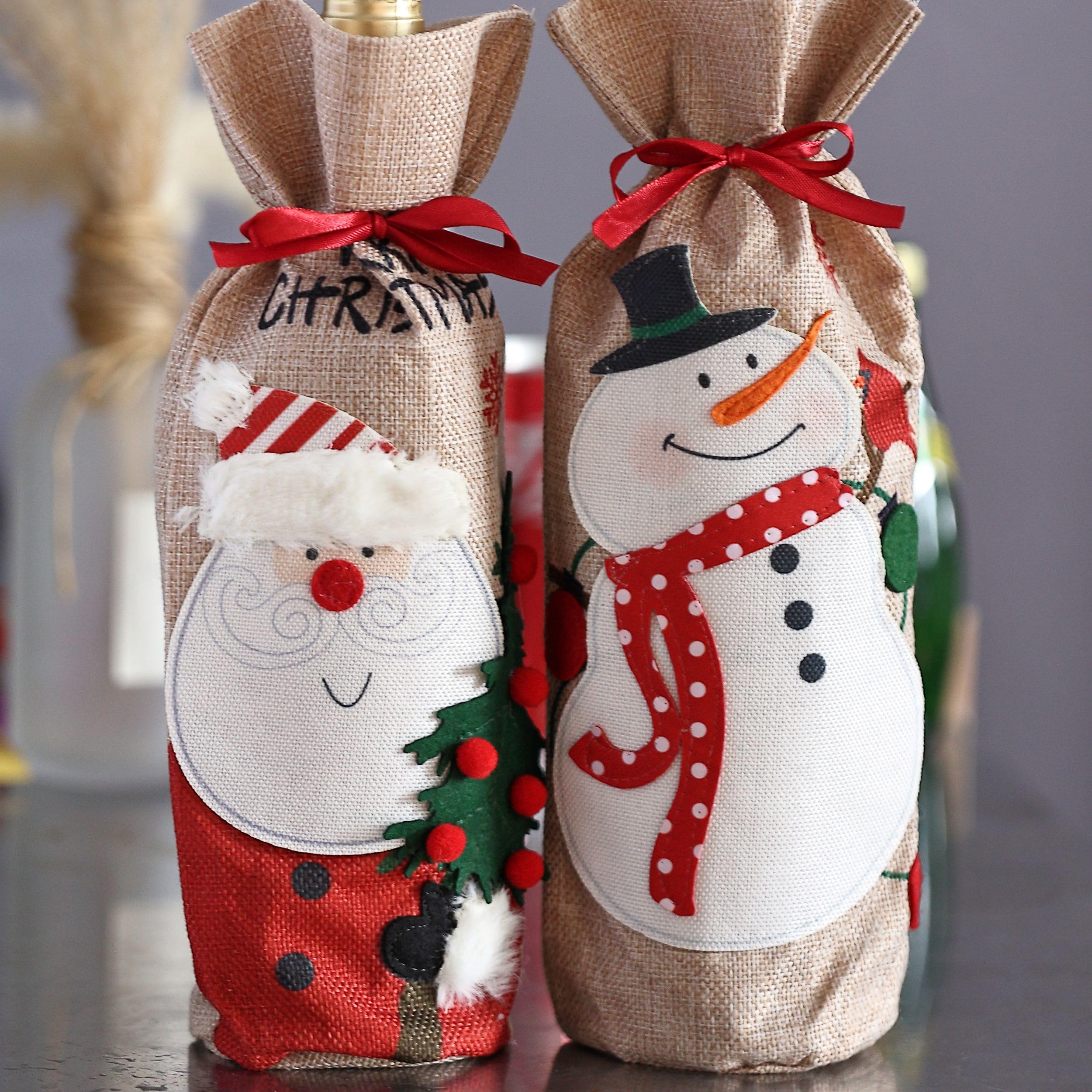 Mr. Pen Christmas Wine Bags 2 Pack - Burlap Drawstring Wine Bottle Gift Bags for Holiday Gifting, Party Favors & Festive Decor (Red & Green) - Perfect for Christmas Parties, Hostess Gifts & Wine Lover Presents