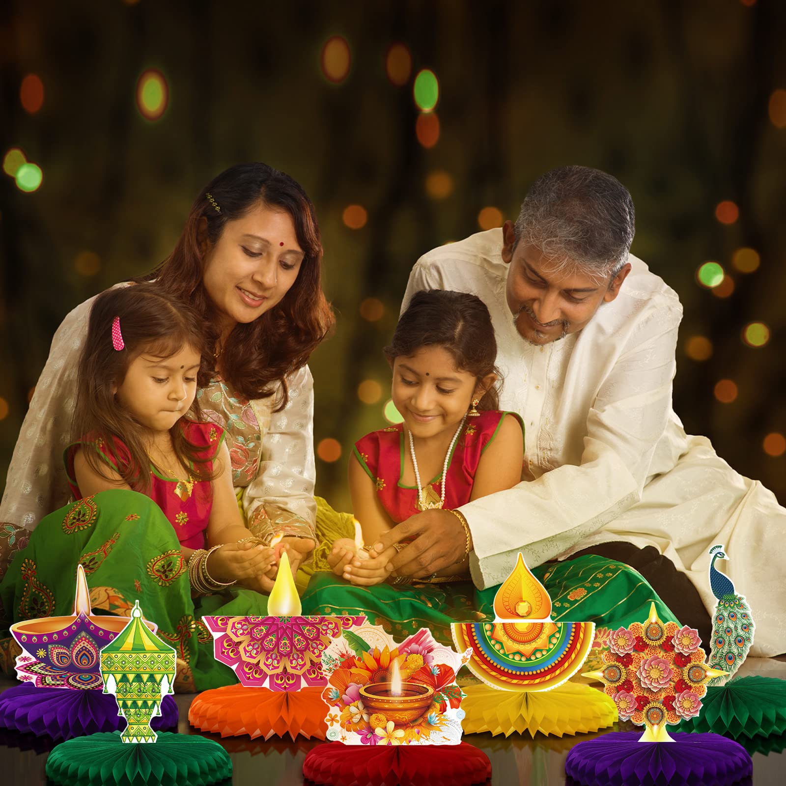 12 Pieces Diwali Honeycomb Decorations - Indian Style Table Centerpieces & Wall Hangings for Home, Party, Festival Celebrations - Perfect for Diwali, Weddings & Cultural Events