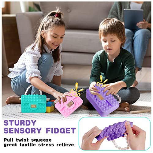 Ainiv Pop It Fidget Toys - 2 in 1 Push Bubble Sensory Bag, Fashion Pearl Purse for Women & Girls, Small 12x9x5cm, Purple - Stress Relief & Sensory Play for Kids, Adults, Autism, ADHD, Office & Travel Use