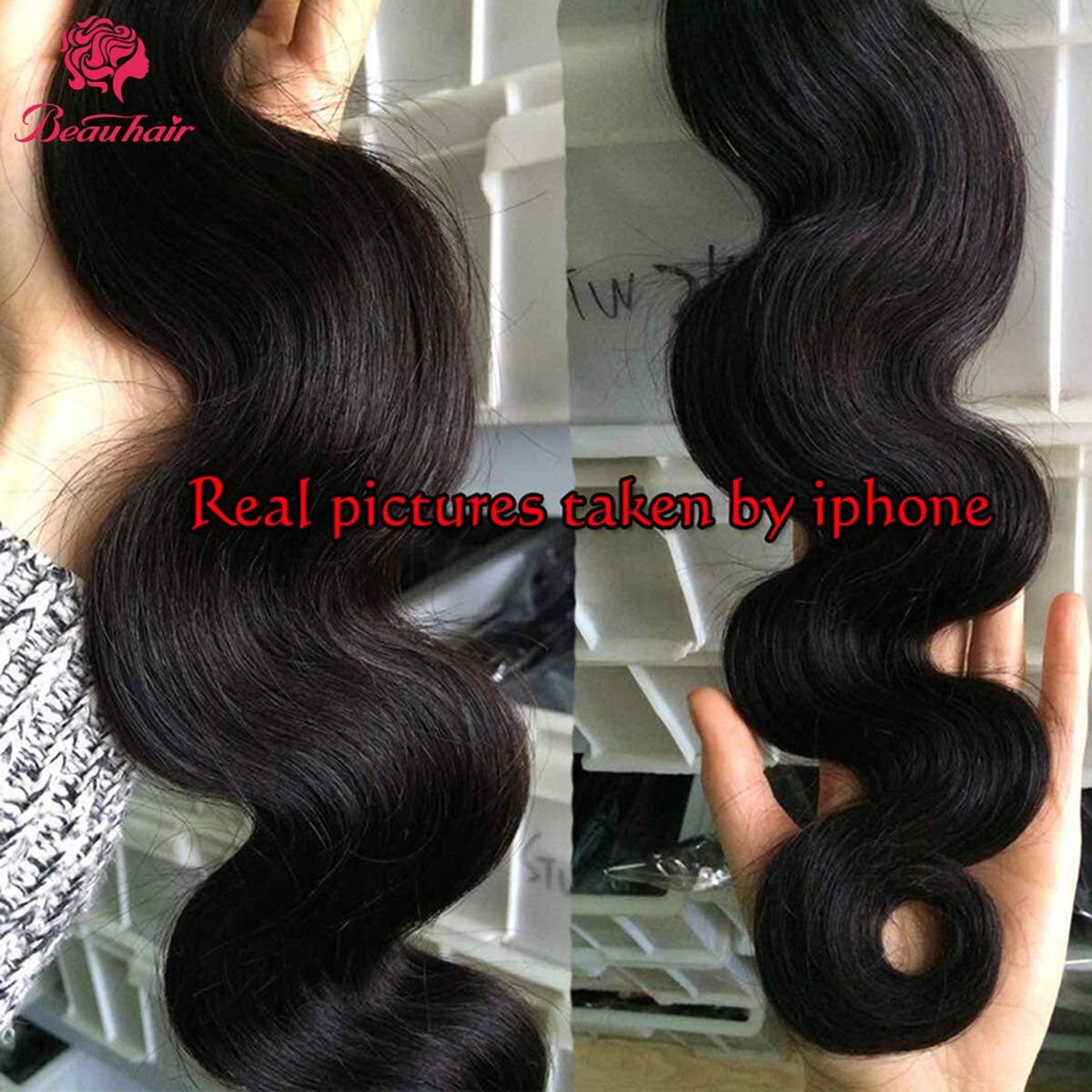 100% Human Hair Body Wave 3 Bundles - 10A Grade Virgin Hair Unprocessed Weave (16 18 20 Inch) - Natural Black Color for Sew-in, Clip-in Extensions & Protective Hairstyles