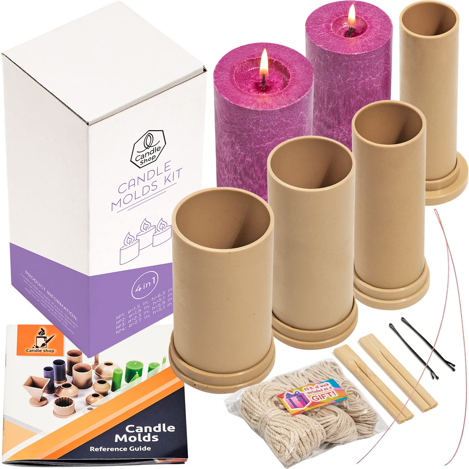 Premium Cylinder Candle Molds Set of 4 - Reusable Plastic Candle Making Supplies for DIY Soy Wax, Beeswax, and Paraffin Candles - Perfect for Home Decor, Gifts, and Relaxation Therapy