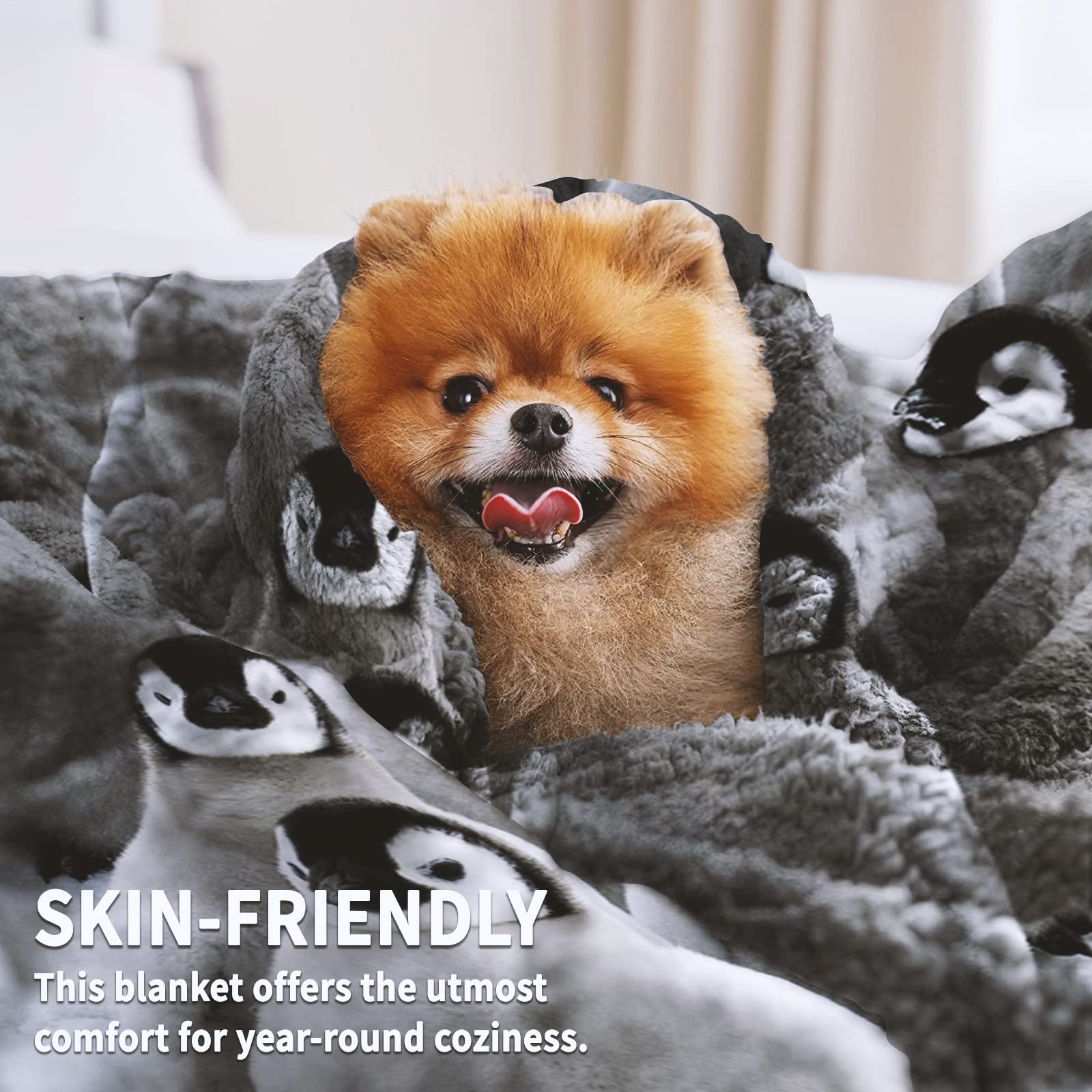 LUSWEET Soft Plush Fleece Throw Blanket - Cute Penguin Design, 40x50 Inch, Lightweight & Warm for Sofa, Bed, Couch - Perfect for Cozy Nights, Movie Time, and Winter Comfort