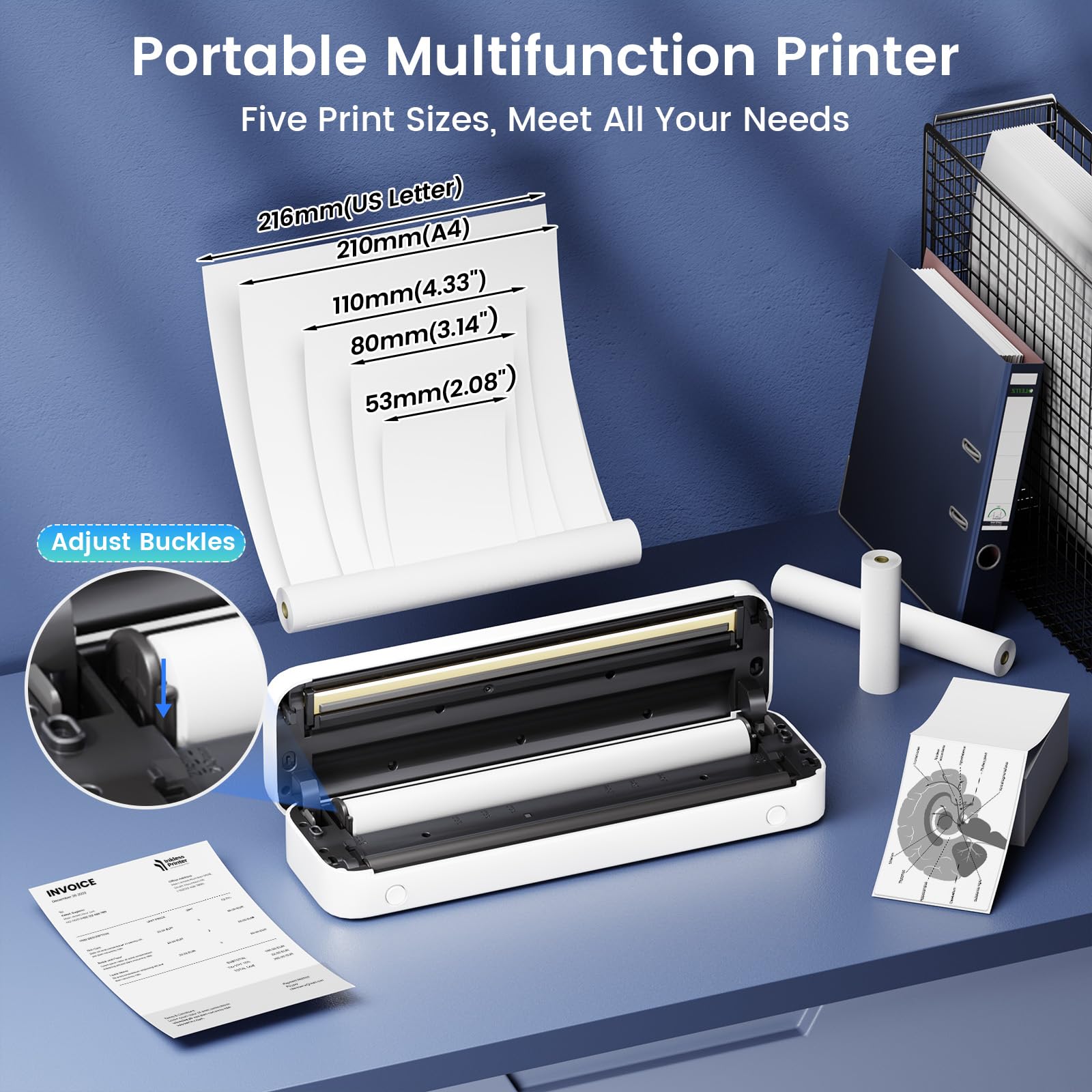 Upgrade Wireless Portable Thermal Printer with Paper Bin - Rechargeable Travel Printer for US Letter & Multiple Sizes | Perfect for On-the-Go Printing, Business Trips & Mobile Offices