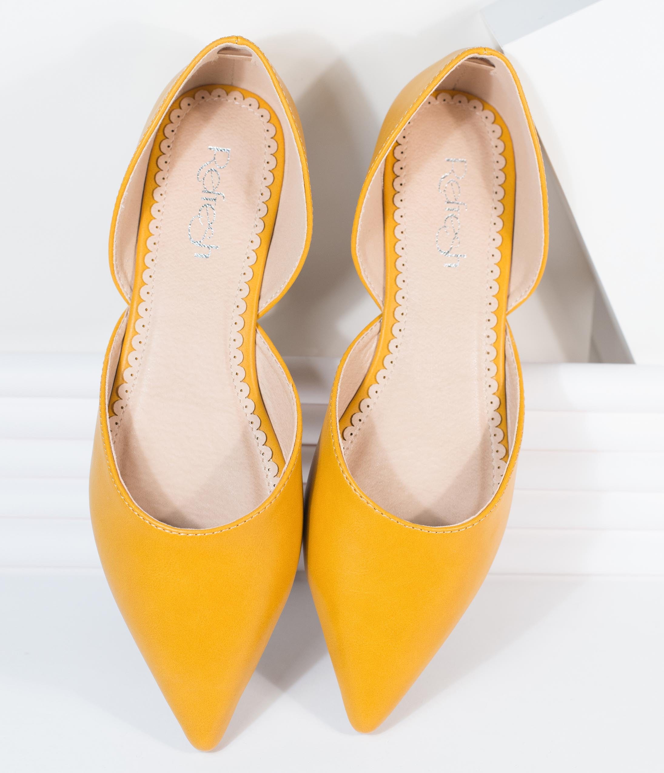 Mustard Yellow Vegan Leather Pointed Toe Flats for Women - Comfortable Office Work Shoes & Casual Dress Pumps
