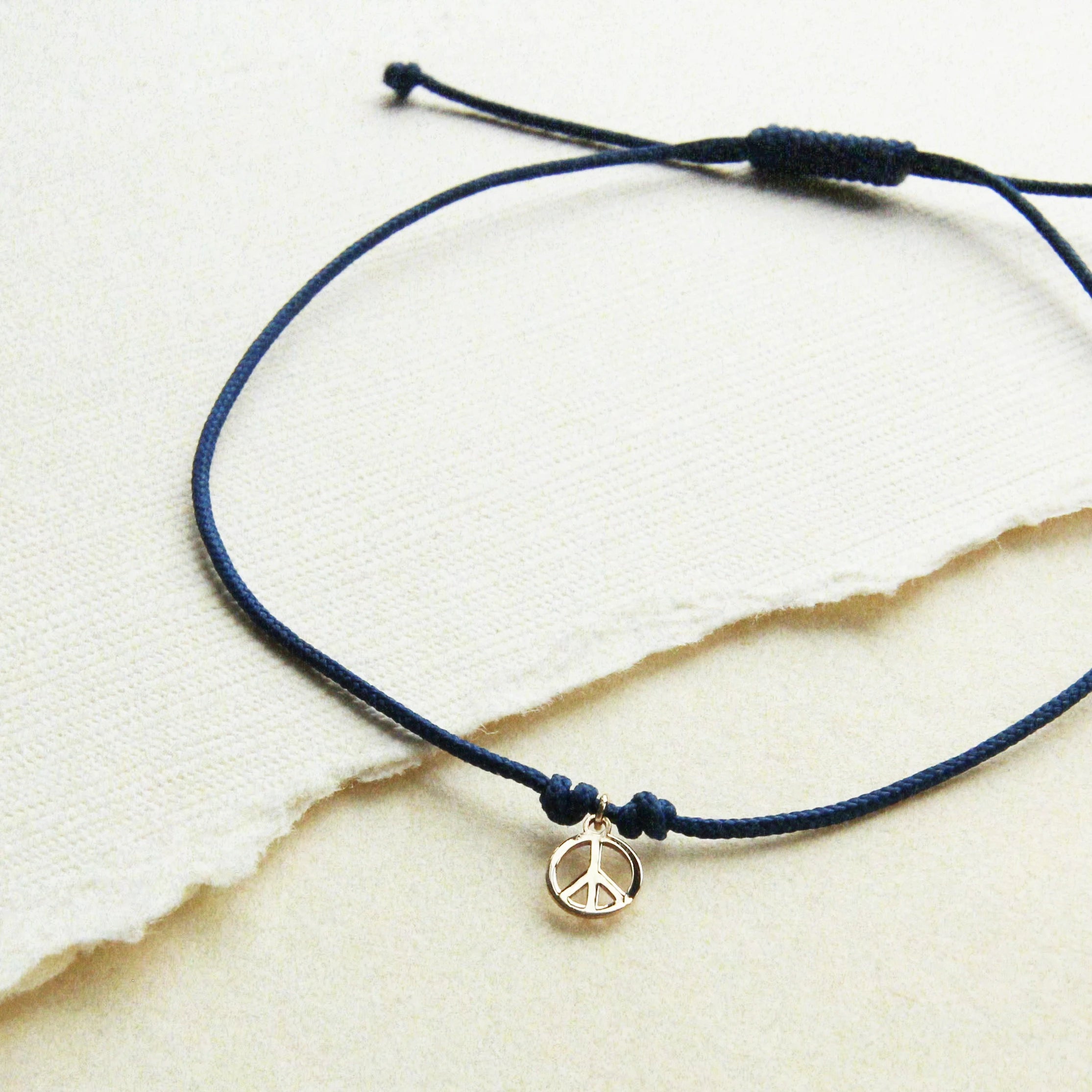 10K Yellow Gold Tie Dye Moonchild Contemplation Cord Bracelet with Blue Cord - Perfect for Yoga, Meditation & Boho Fashion