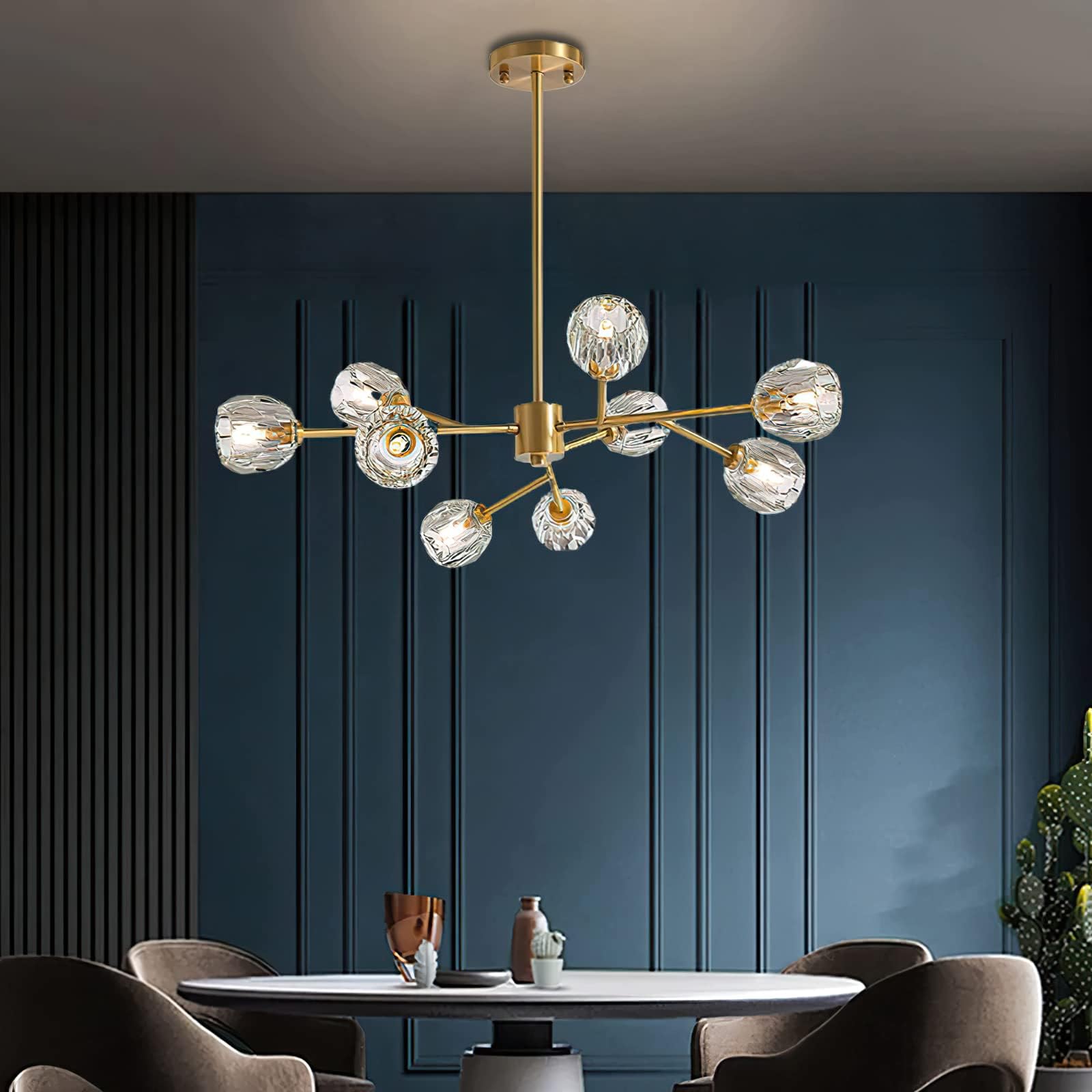 Mid Century Modern Sputnik Chandelier - 9-Light Gold Branch Crystal Pendant Light Fixture for Dining Room, Bedroom & Living Room | Elegant Ceiling Lighting for Home Decor & Special Occasions