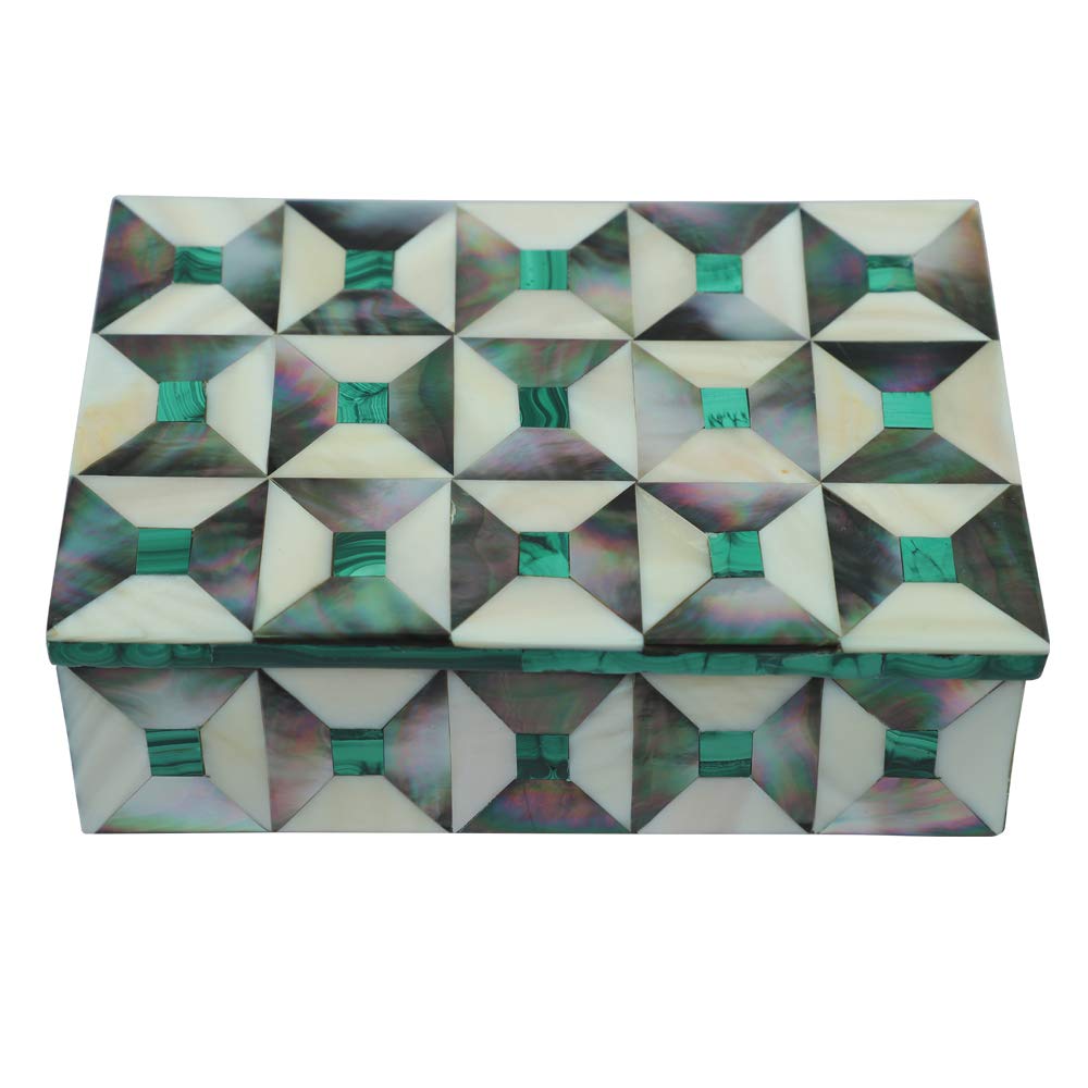 Queenza White Marble Jewelry Organizer Box 6x4 Inches - Elegant Jewelry Storage for Women & Teens - Gemstone Inlaid Mosaic Design - Perfect for Rings, Earrings & Necklaces - Ideal Gift for Valentine's Day, Birthday & Anniversary - Great for Bedroom Vanity, Dresser & Travel