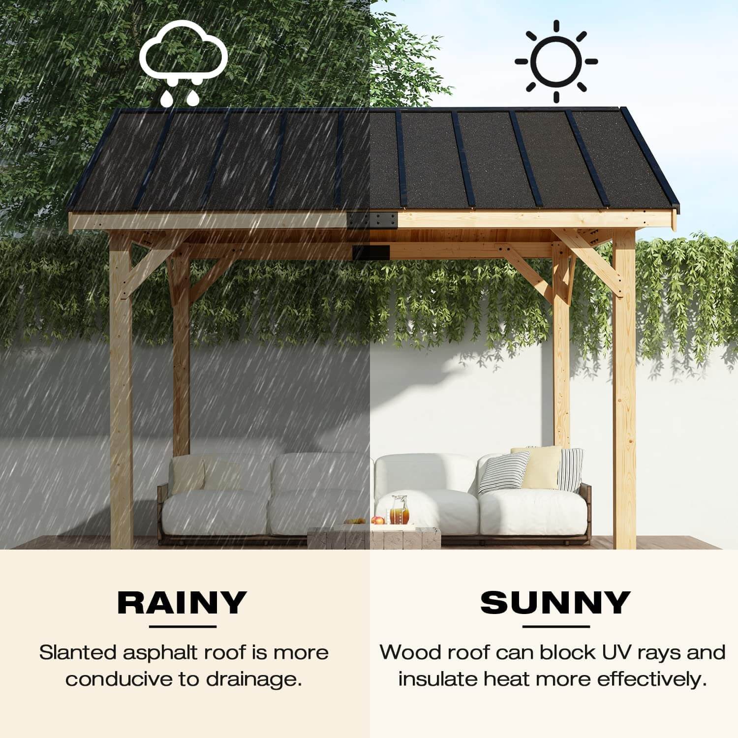 11' x 12' Spruce Wood Hardtop Gazebo with Waterproof Asphalt Roof - Outdoor Patio, Garden, Backyard Shelter for Parties & Relaxation