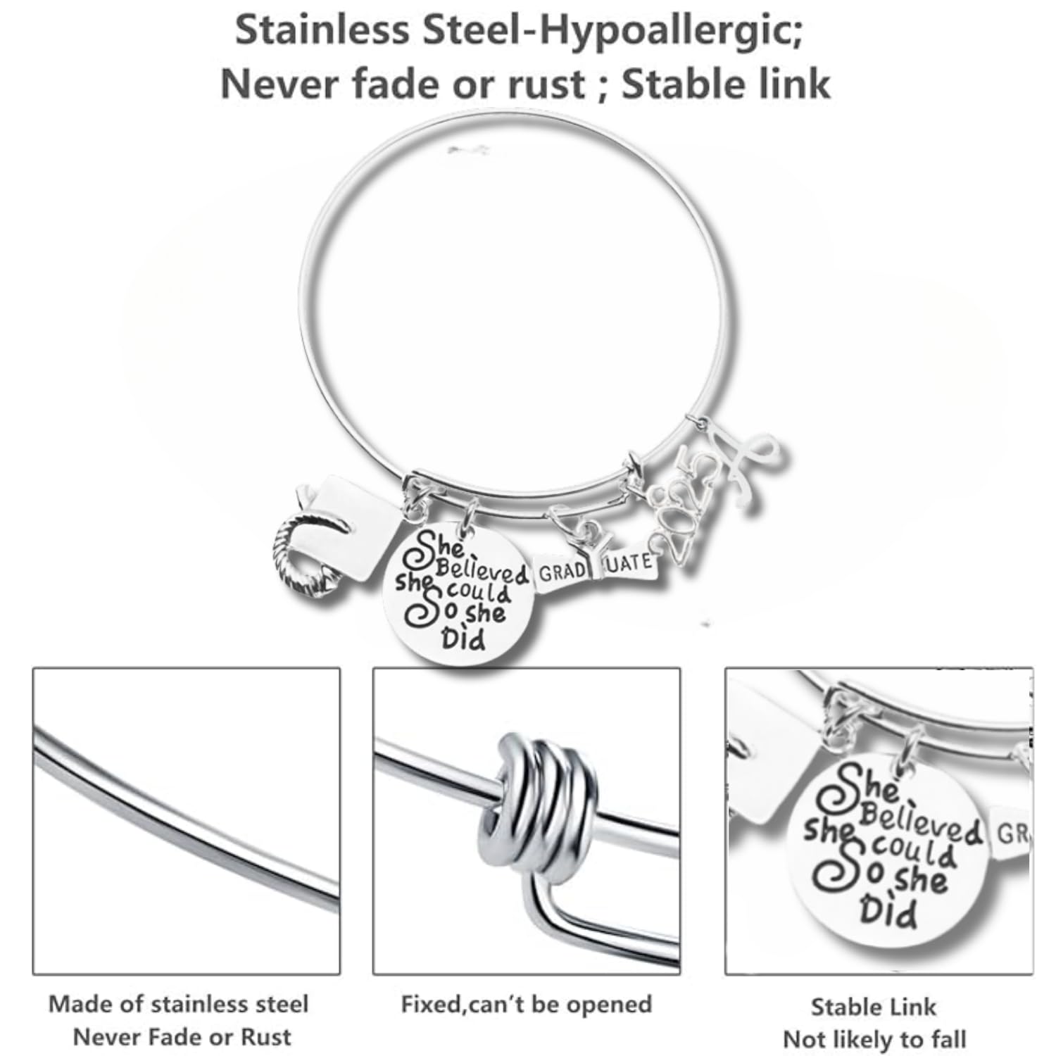 Personalized Graduation Bracelet with Initial Charm - Custom 2025 Graduation Gift for Her, Him & Graduates - Infinity Collection 2025 Edition - Perfect for High School & College Graduation Ceremonies, Parties & Keepsake Gifts
