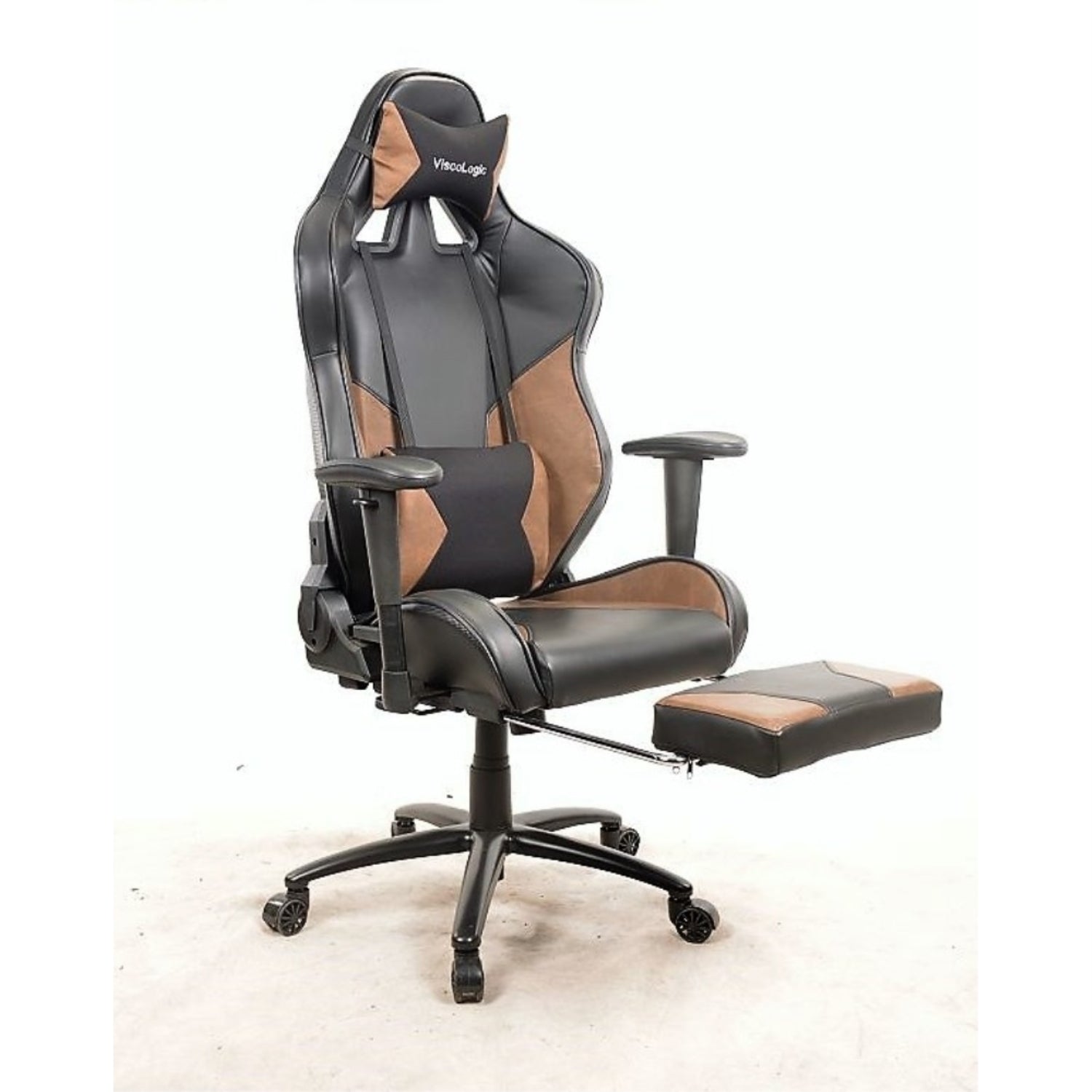 FOOTEST 7608 Ergonomic Gaming Chair - Black & Brown - High Back Racing Style with Lumbar Support for PC, Office, and Esports Gaming Setup