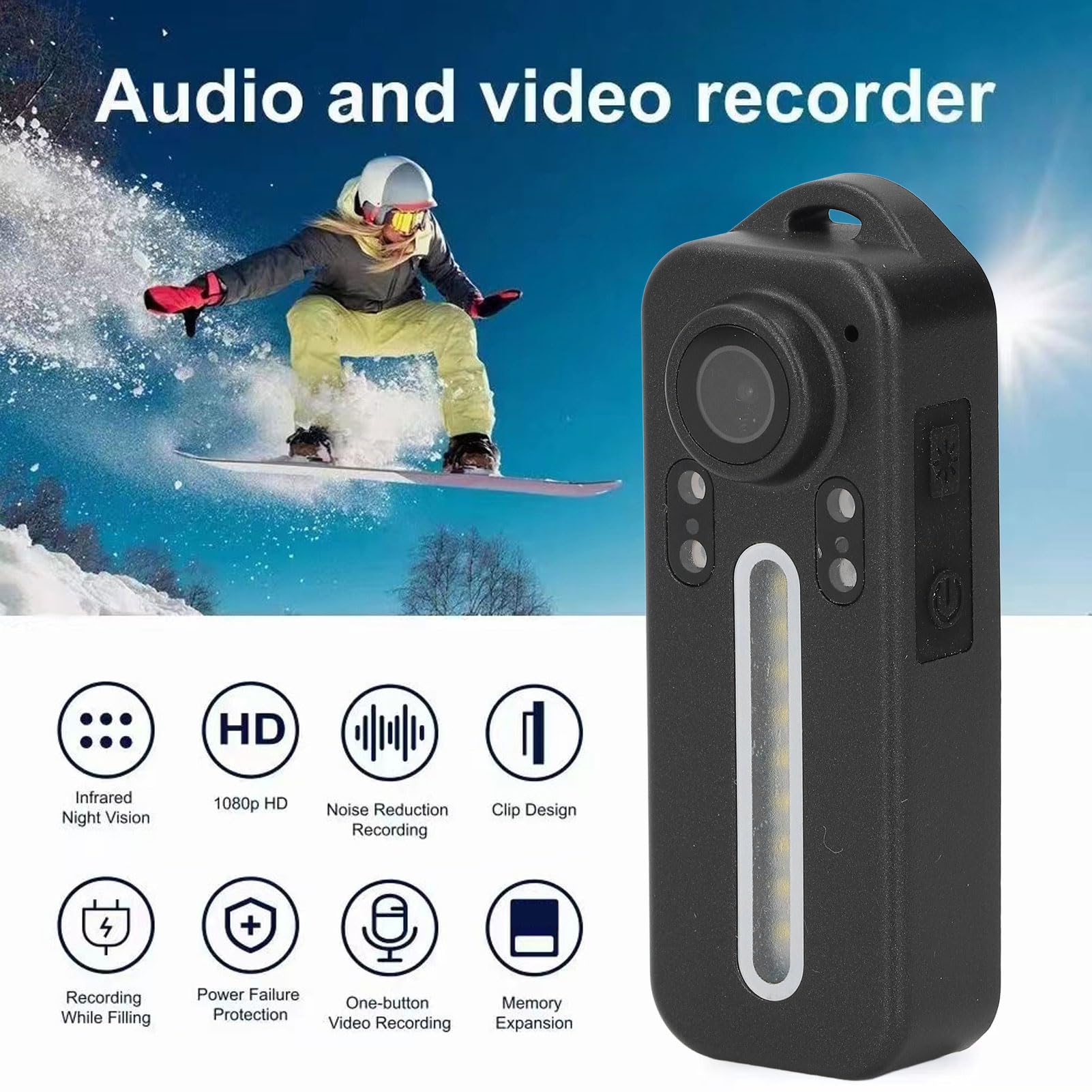 VBESTLIFE 1080P HD Portable Video Recorder Camera with LED Light & Night Vision - Bike Clip Mount, USB Webcam Function, Body Camera for Outdoor Sports, Security Monitoring & Vlogging