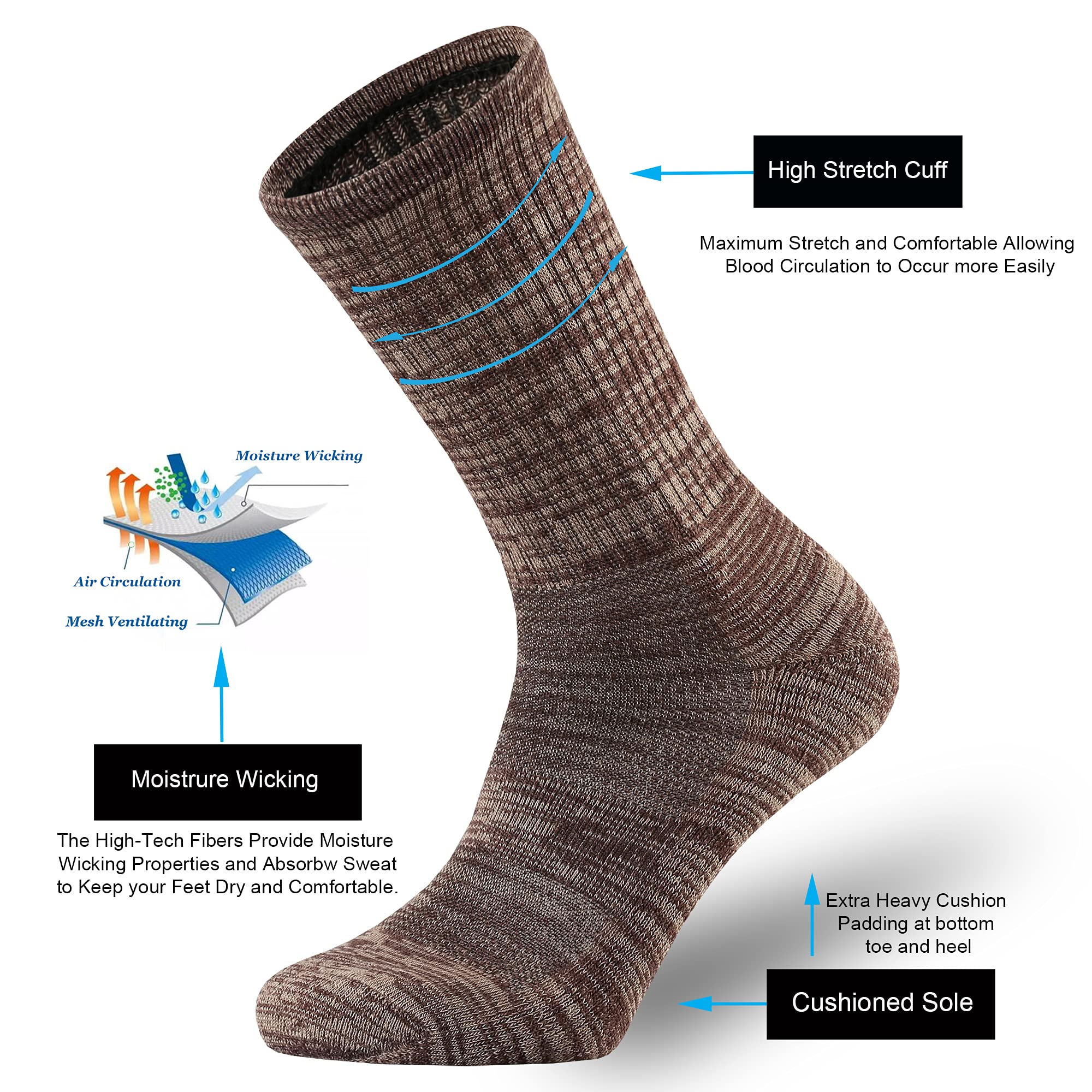 ONKE Merino Wool Cushion Crew Socks for Men - Moisture Wicking, Breathable & Comfortable Hiking Socks for Outdoor Activities, Walking & Daily Wear