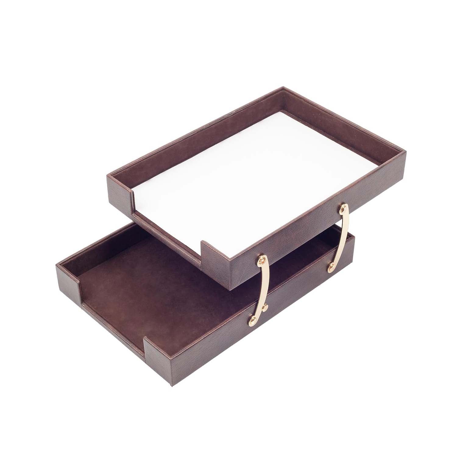 MOOG Leather Double Document Tray - Premium Office Organizer for Files, Papers & Folders - Perfect for Desk, Home & Office Organization