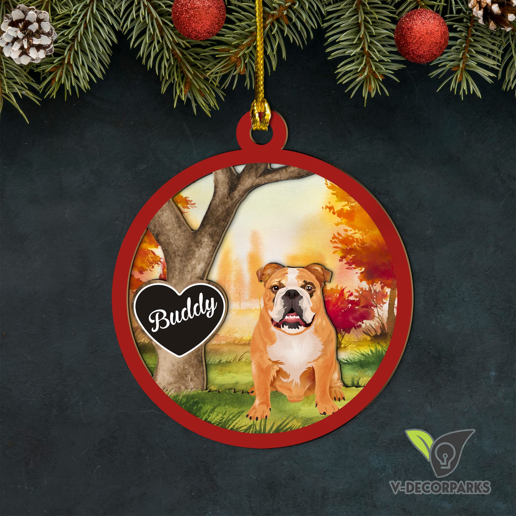 3D Wood Layered Personalized Boxer Dog Christmas Ornaments - 10pc Set for Tree Decorations | Perfect for Holiday Home Decor & Gift Giving