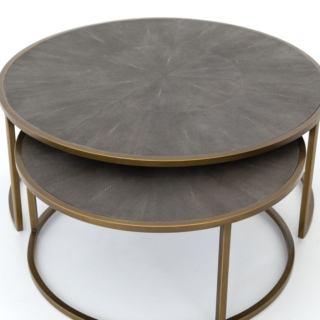 Shagreen Nesting Coffee Table Set - Modern Grey Side Tables for Living Room, Bedroom, or Office - Space-Saving Stackable End Tables for Small Spaces