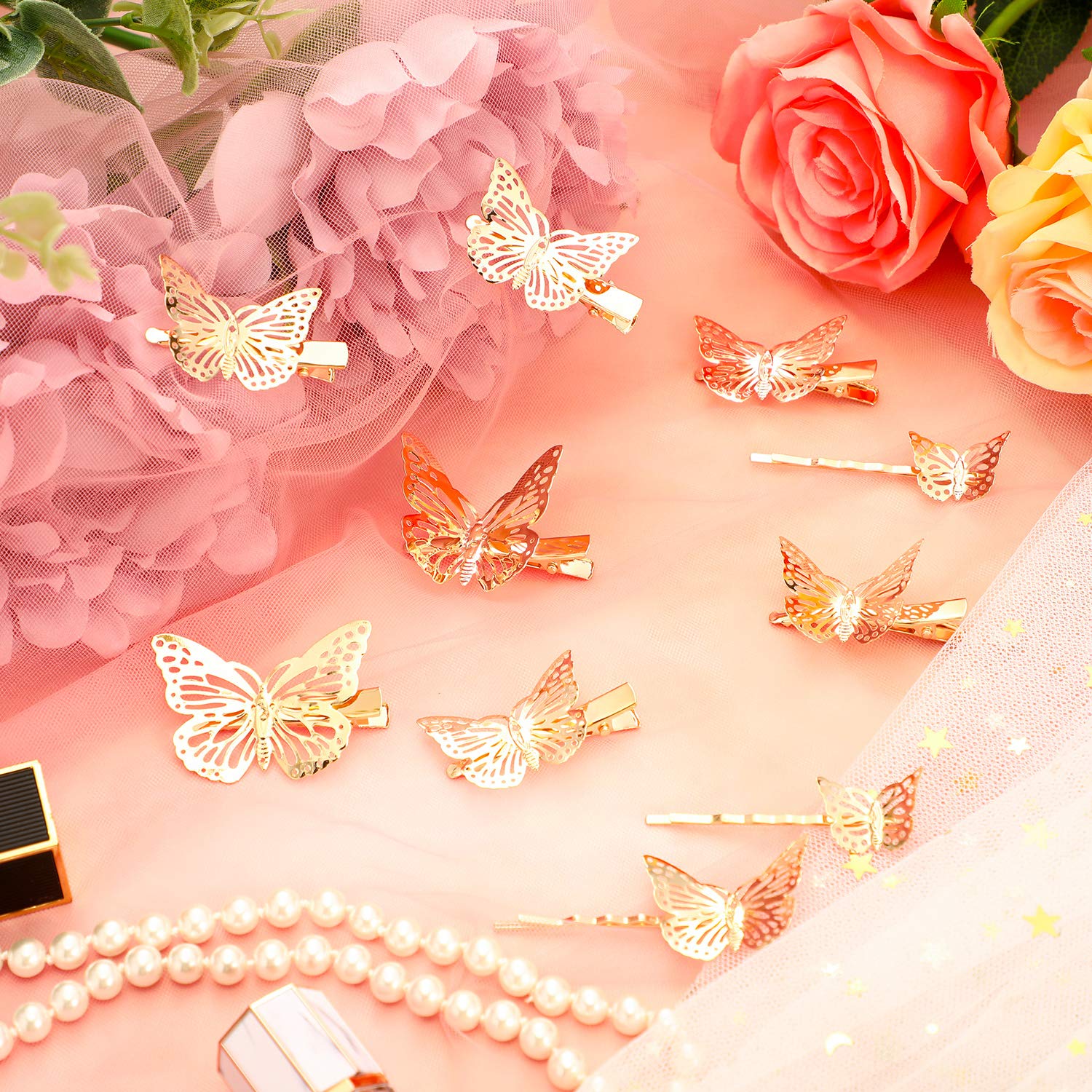 24-Piece Halloween Butterfly Hair Clips - Metallic Hollow Hairpins for Women & Girls - Gold Hair Accessories for Weddings, Brides, Parties & Cosplay - 2 Styles & 2 Sizes - Perfect for Costumes, DIY Crafts & Gift Giving