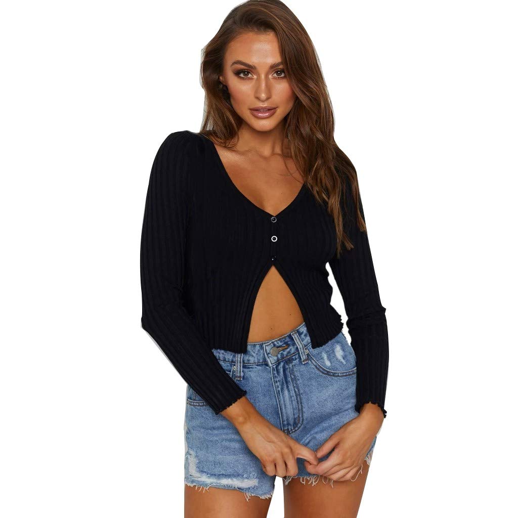 Women's Fall Winter Knit Sweater Top - Long Sleeve V-Neck Button Down Coat for Women | Casual Office Wear, Layering Piece, Cold Weather Fashion