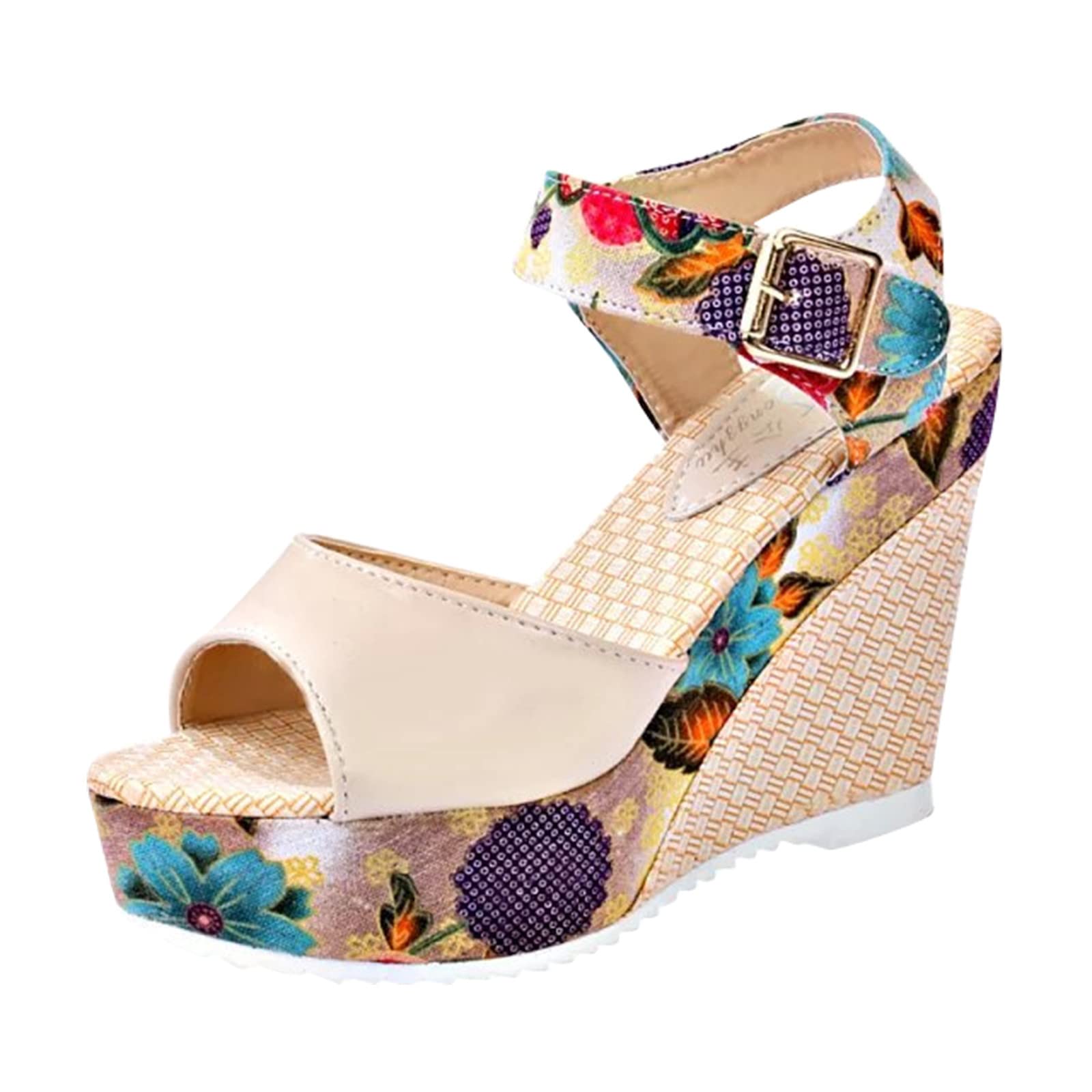 Arch Support Sandals for Women with Back Straps - Comfortable Orthopedic Sandals for Bunions Relief & Heel Pain - Cute Platform Printed Summer Sandals for Walking, Travel & Casual Outfits