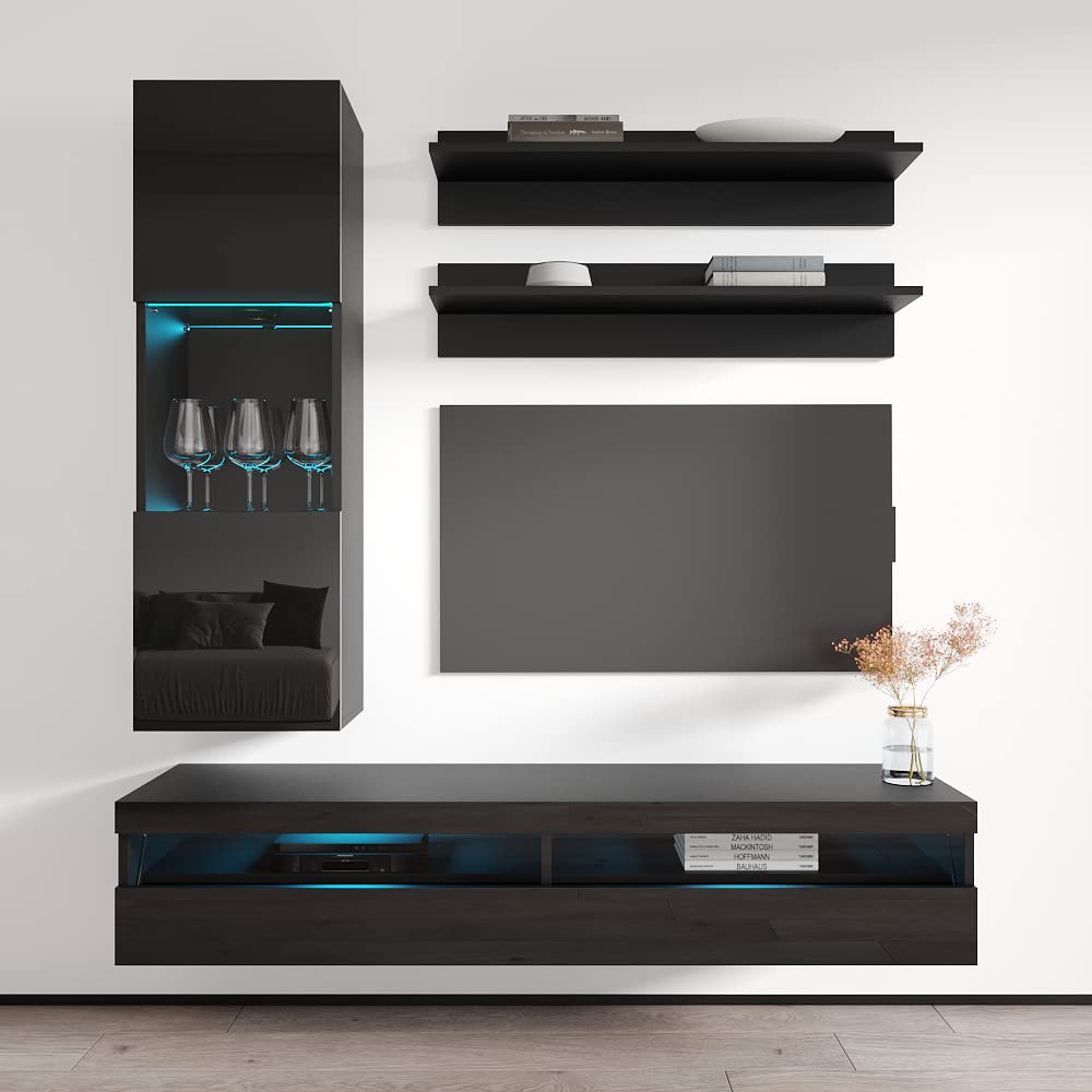 Modern Floating TV Stand with Storage & LED Lights - Wall-Mounted Entertainment Center for Bedroom & Living Room - 35