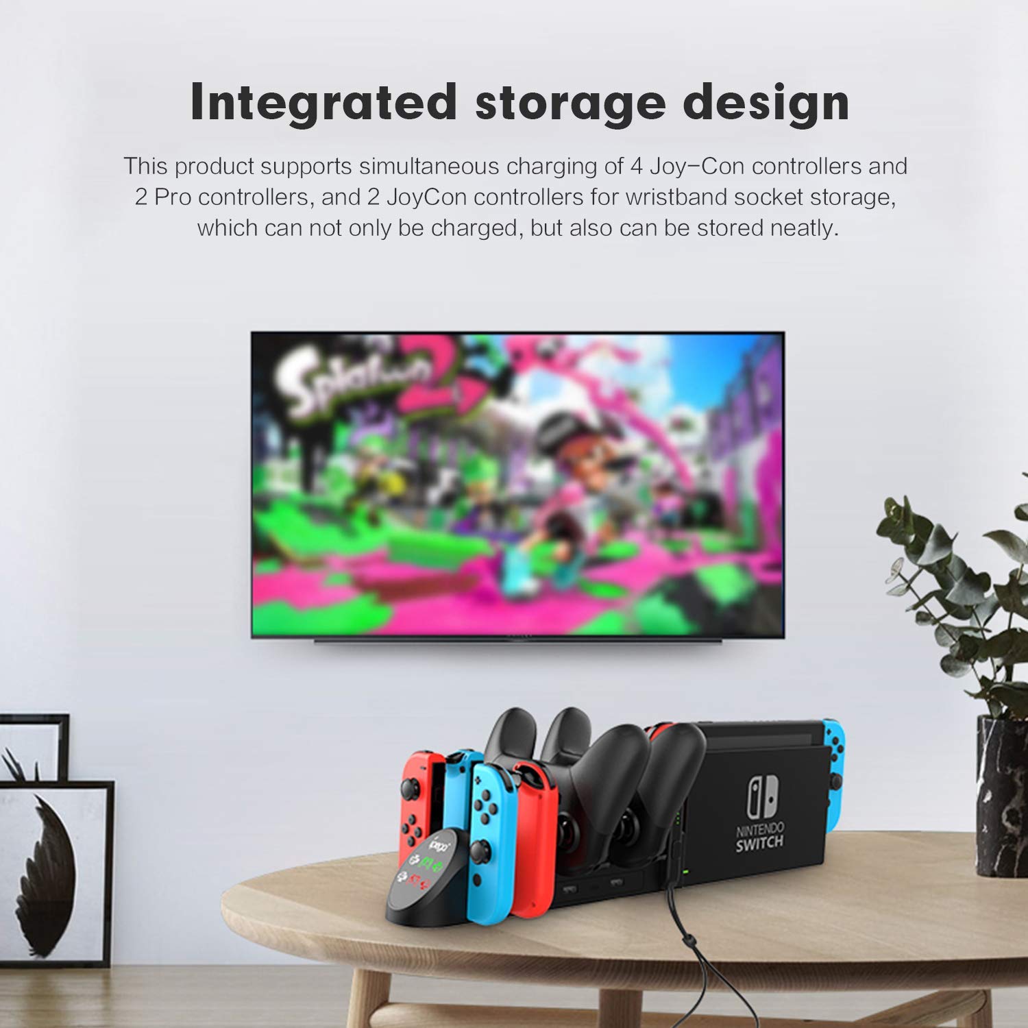 ECHZOVE Nintendo Switch Controller Charger - Fast Charging Dock for 4 Joy-Con & 2 Pro Controllers with USB 2.0 Ports | Includes 2 Joy-Con Wrist Straps | Perfect for Multiplayer Gaming Sessions & Family Game Nights (Not Compatible with PowerA Pro Controllers)