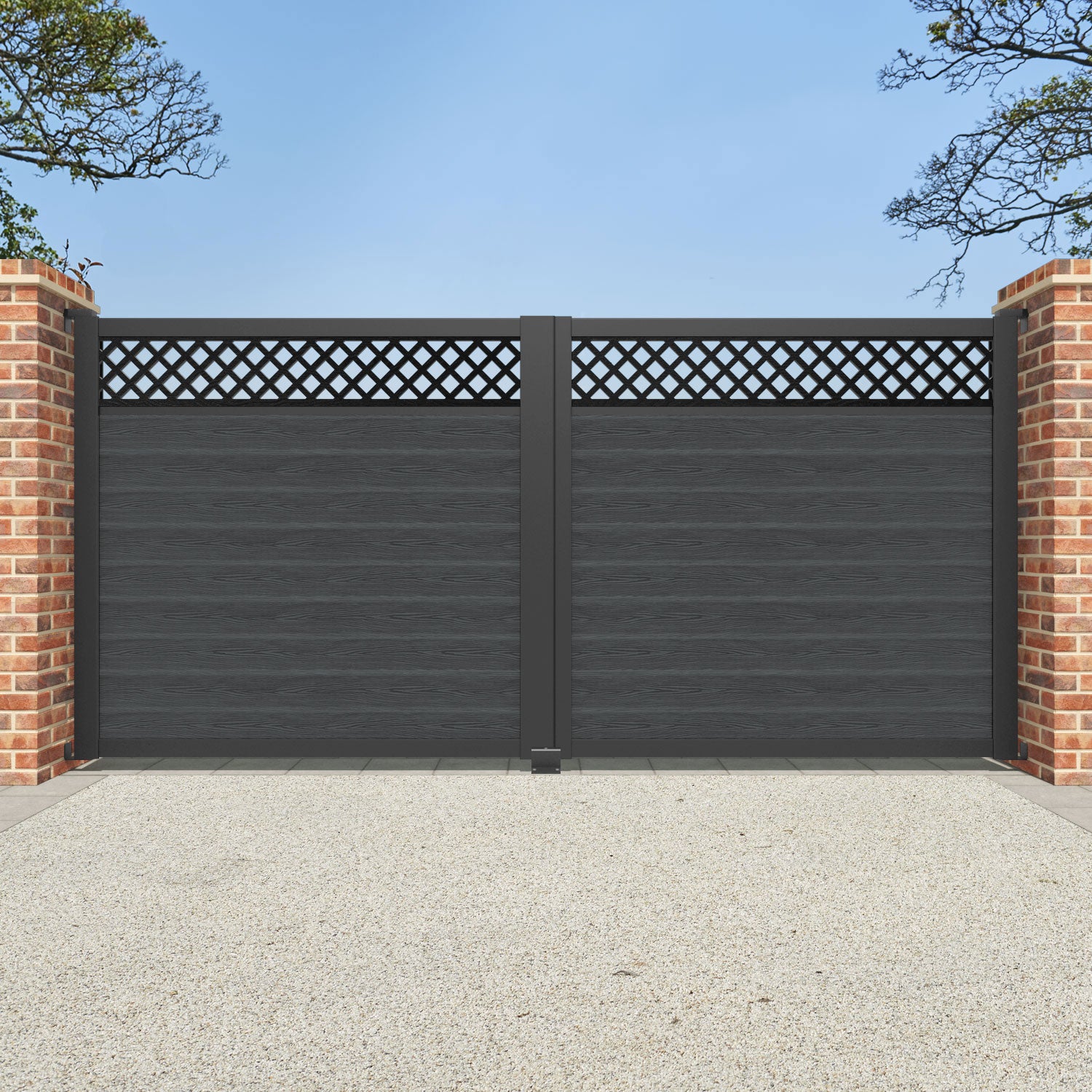 Classic Hive Straight Top Driveway Gate - Dark Grey Metal Fence with Decorative Top Screen | Durable Outdoor Security Gate for Home, Garden & Property Protection