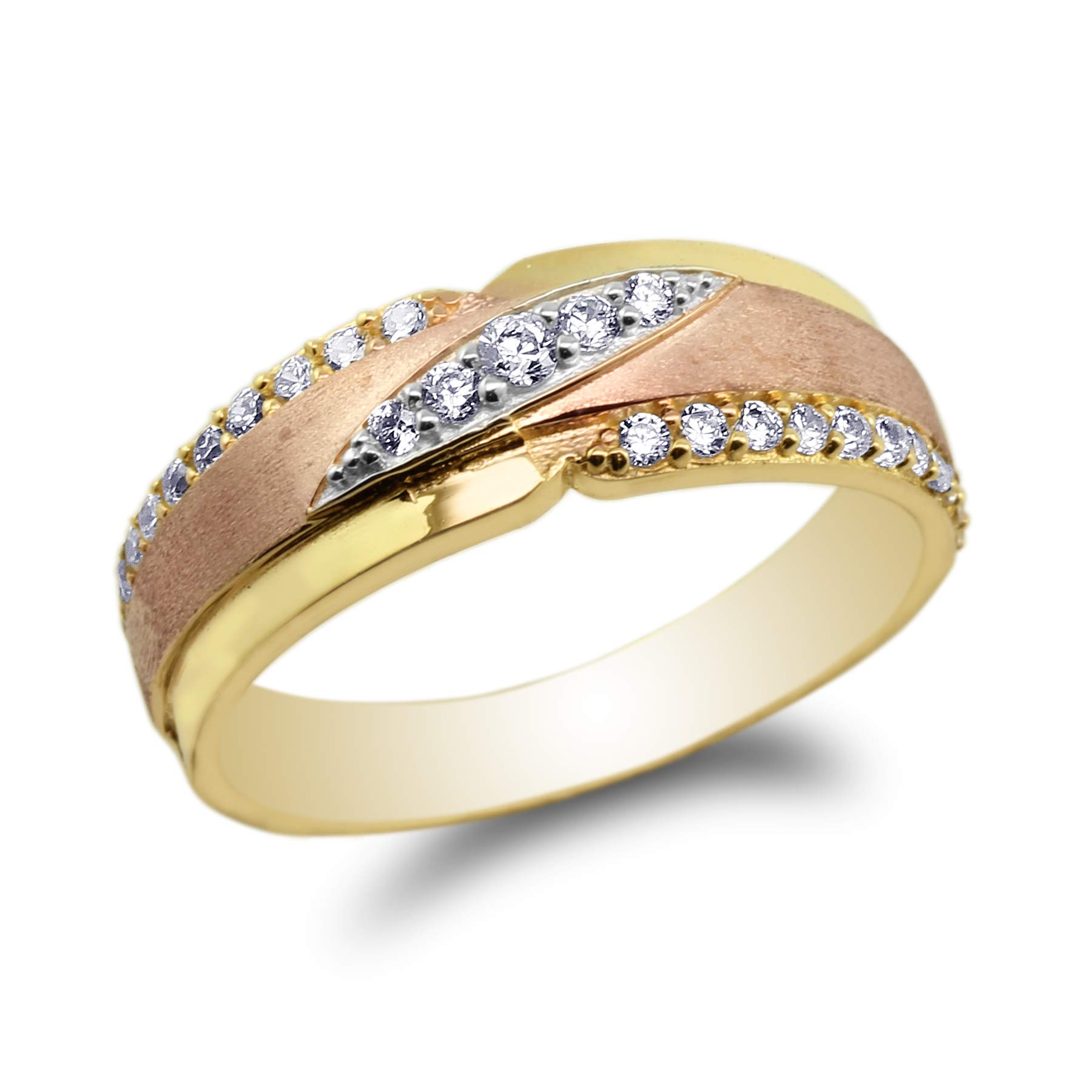 14K Yellow Gold Round CZ Three-Tone Men's Wedding Band Ring - Anniversary & Engagement Gift for Him - Size 7-12 - Perfect for Proposals, Vows Renewal & Special Occasions