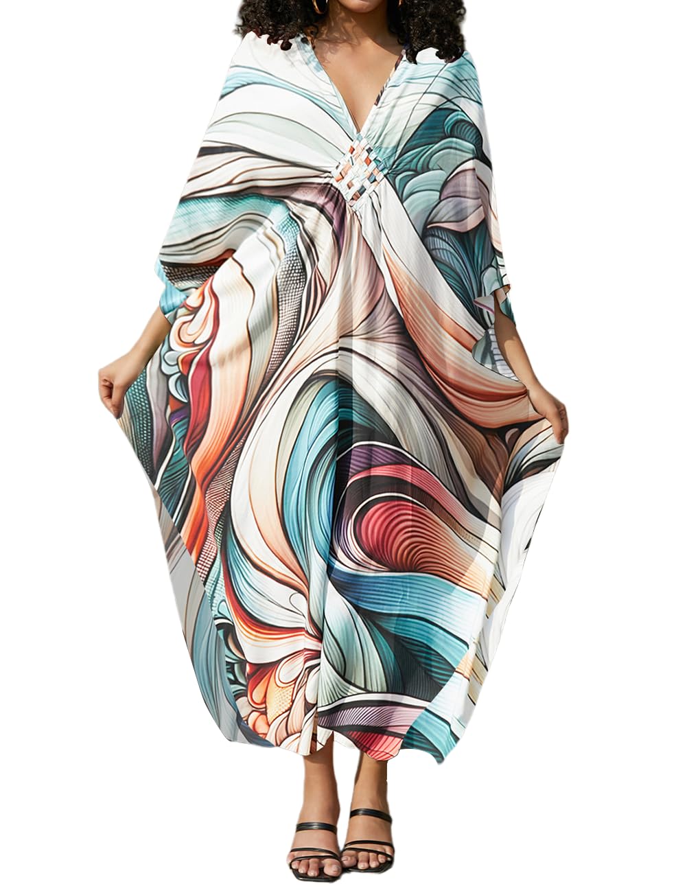 Bsubseach Plus Size Caftan Dresses for Women - Flowy Bathing Suit Cover Up, Swimsuit Beachwear with Colorful Stripes | Perfect for Pool Parties, Beach Vacations & Summer Getaways