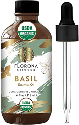Organic Basil Essential Oil 4oz - USDA Certified for Hair & Skin Care, Aromatherapy Diffuser - Relax & Revitalize