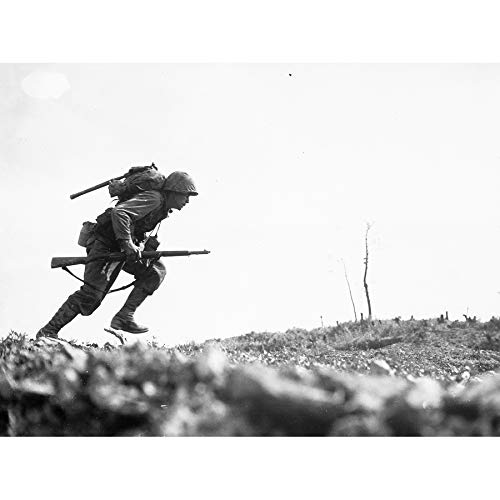 WWII USA Marine Sniper Scout Machine Gun Fire Historical Photo Art Print - Premium Canvas Wall Decor Poster for Living Room, Office & Man Cave