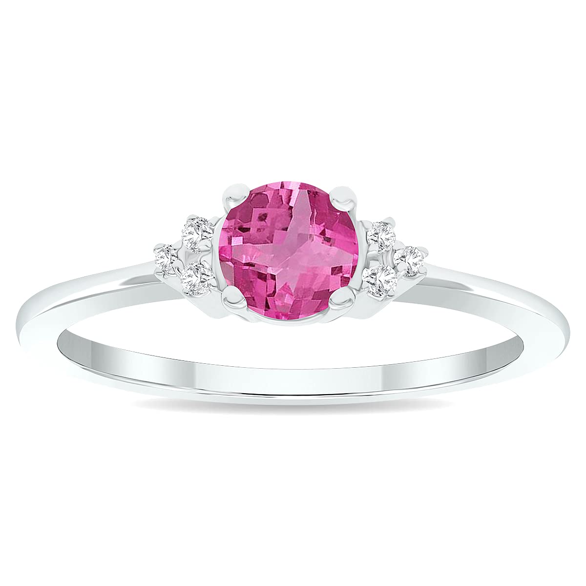 10K White Gold Women's Pink Topaz & Diamond Half Moon Ring - Elegant Jewelry for Weddings, Anniversaries & Special Occasions