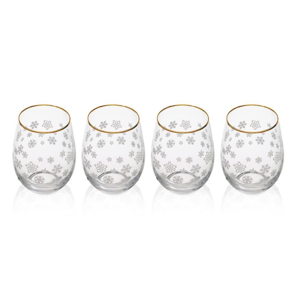 Snowflake Stemless Wine Glasses Set of 4 - Elegant Stem-Free Drinking Glasses for Red & White Wine - Perfect for Holiday Parties, Wedding Gifts & Home Entertaining