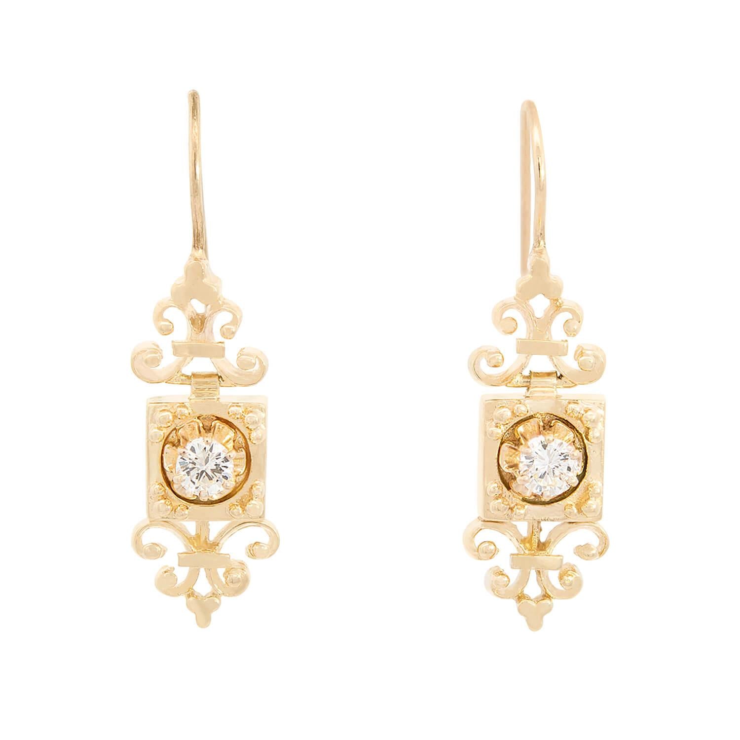 Victorian Revival 14K Gold Etruscan Style Diamond Stud Earrings for Women - Vintage Inspired Jewelry Gift for Anniversary, Wedding & Special Occasions