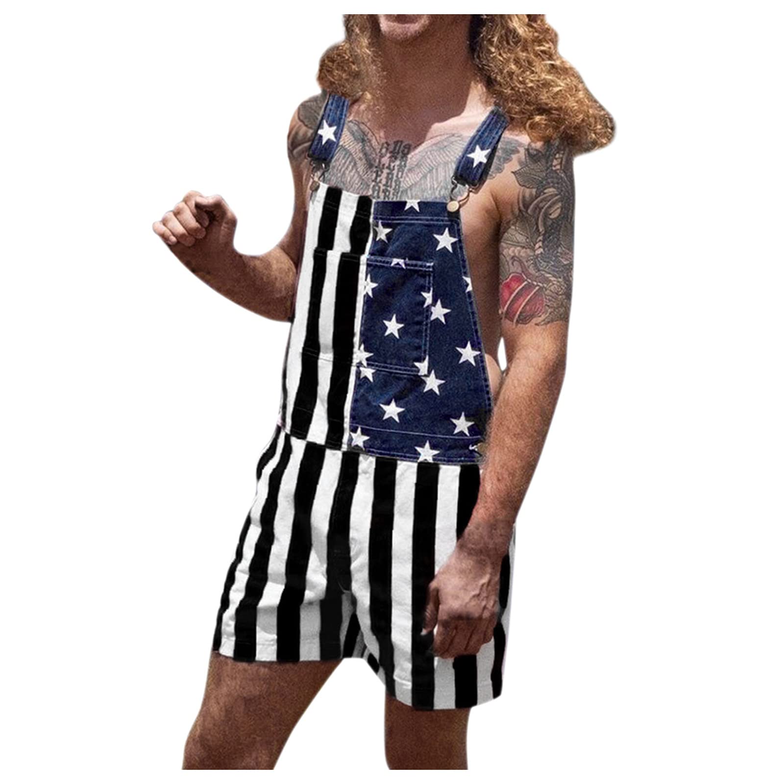 American Flag Print Women's Jumpsuit - Patriotic Plaid Summer Jumpsuit for Independence Day & Sports Events | Perfect for 4th of July Celebrations, Outdoor Activities & Couple Matching Outfits
