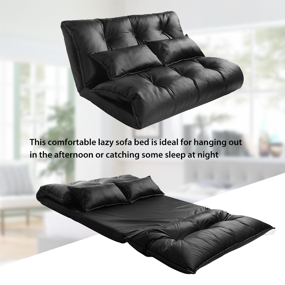 YSKWA Adjustable Floor Couch Sofa - 5 Reclining Positions, Foldable Chaise Lounge with 2 Pillows - Leather Floor Mattress for Living Room, Bedroom & Dorm - Perfect for Relaxing, Reading & Watching TV (Black)