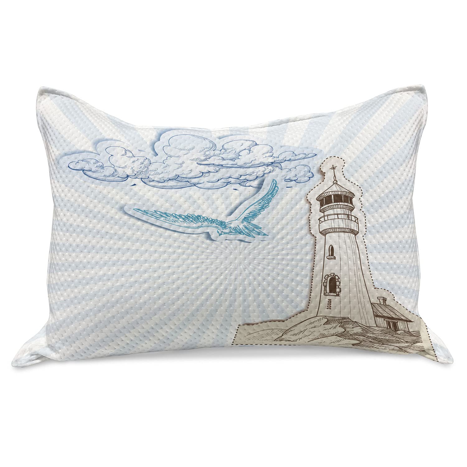 Ambesonne Seagulls Knitted Quilt Pillow Cover - Scrapbook Style Nautical Sketches with Seagulls & Clouds - Standard King Size 36