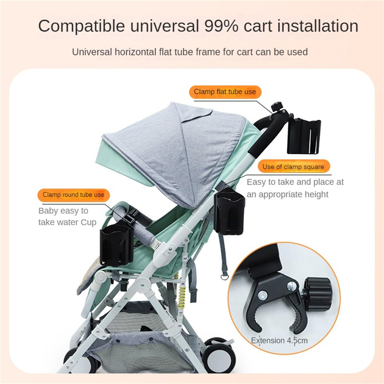 BAIMOQI 2 in 1 Universal Baby Stroller Cup Holder with Phone Holder - 360° Rotatable Milk Bottle Storage Rack, Stroller Accessory for Feeding & Shopping Convenience