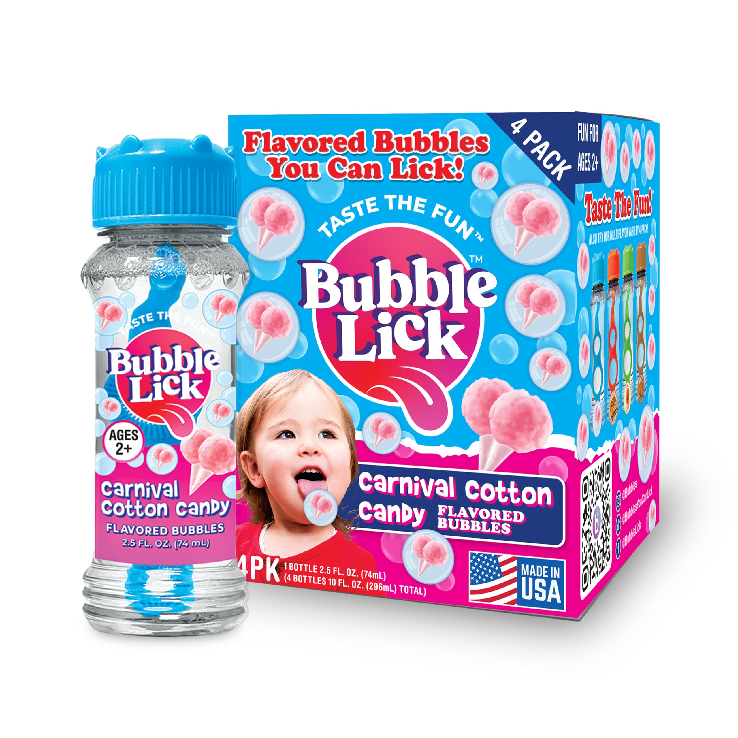 Natural Flavor Carnival Cotton Candy (2.5 Fl Oz, 4-Pack) - Lickable Bubble Solution for Kids & Pets | Refillable Bubble Toys | Perfect for Birthday Parties, Outdoor Play & Pet Entertainment