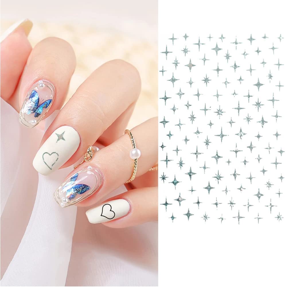 7 Sheets 3D Metallic Stars Nail Art Stickers - Self-Adhesive Glitter Gold Silver White Nail Decals for Acrylic Nails, Manicure & Pedicure | Perfect for Salon, Home DIY Nail Art & Party Nail Designs