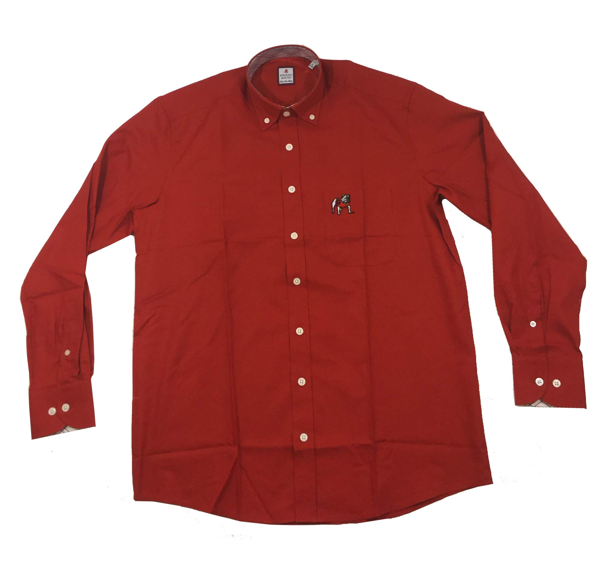 Standing Bulldog Print Solid Red Long Sleeve Shirt for Men | Comfortable Casual Wear for Outdoors, Work & Everyday Use