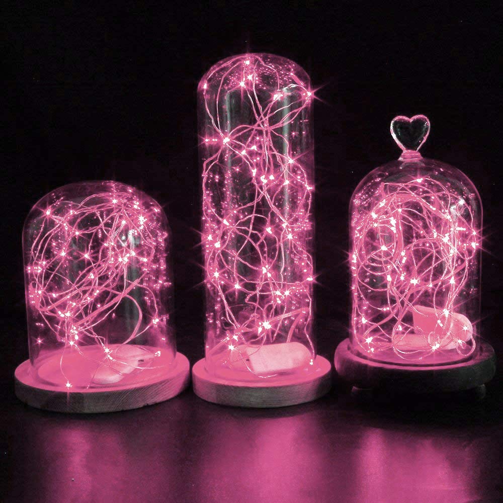 24 Pack Fairy Lights Battery Operated - 6.6ft 20 LED Mini String Lights with Silver Wire, Starry Twinkle Lights for DIY, Wedding, Party, Festival, Halloween & Christmas Decorations (Pink) | Perfect for Bedroom, Garden, Patio and Holiday Lighting