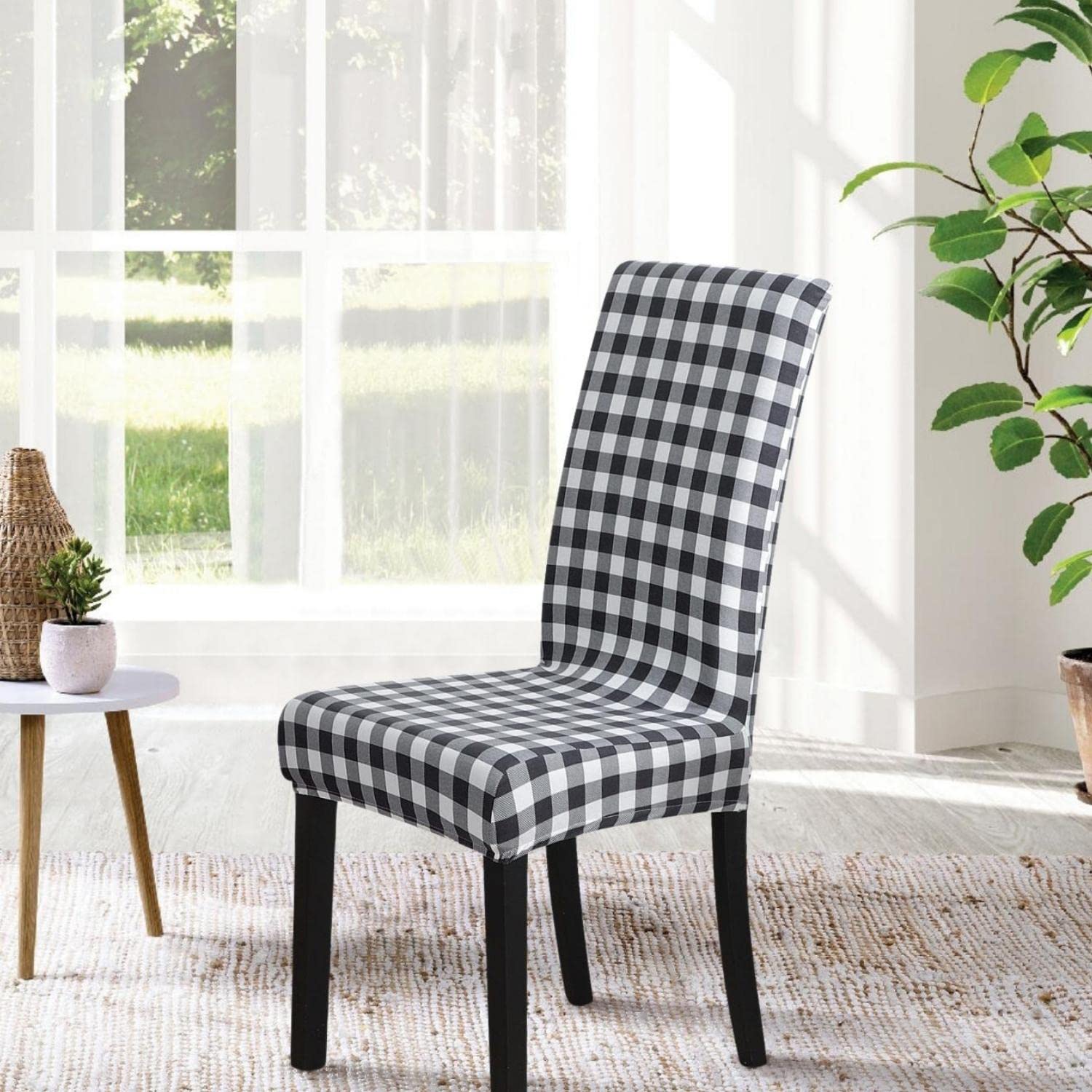 Stretch Dining Chair Covers Set of 4 - Spandex Kitchen Parsons Chair Slipcovers, Buffalo Check Black & White Design - Perfect for Dining Room, Kitchen, and Event Decor (4 Pack)