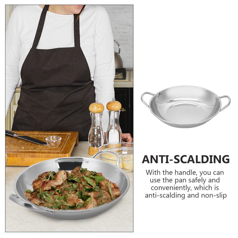 Alipis 28CM Stainless Steel Paella Pan & Wok - Double Handle Stir Fry Pan, Hot Pot, Iron Frying Pan for Chinese Cooking | Perfect for Boiling, Steaming & Stir-Frying | Ideal for Home Kitchens & Asian Cuisine