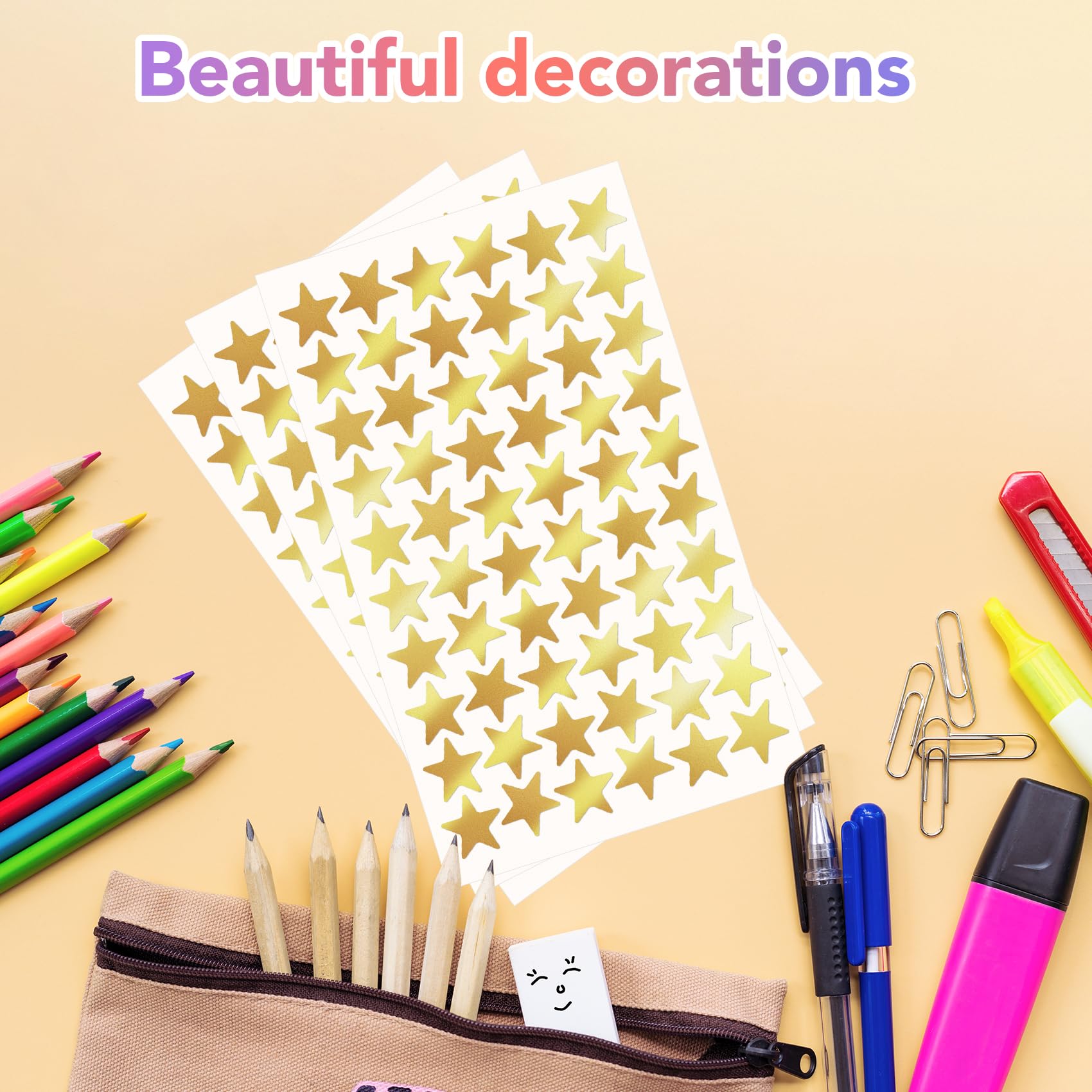 1200PCS Gold Star Stickers - Holographic Reward Stickers for Teachers & Students, Small Foil Star Stickers for Classroom Incentives, DIY Crafts, Scrapbooking & Home Decoration (Sparkly Gold Glitter Stars)
