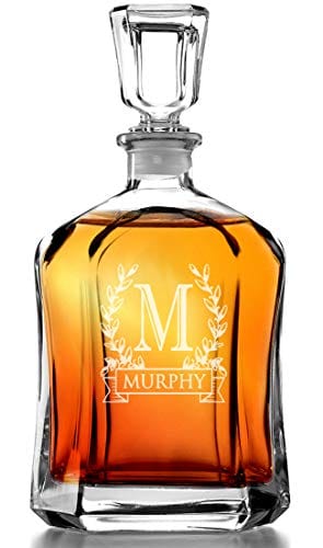 Bormioli Rocco Capitol Decanter 23.75 Oz - Engraved Monogram Personalized Glass Wine Decanter for Gifts, Weddings & Home Bar Decor