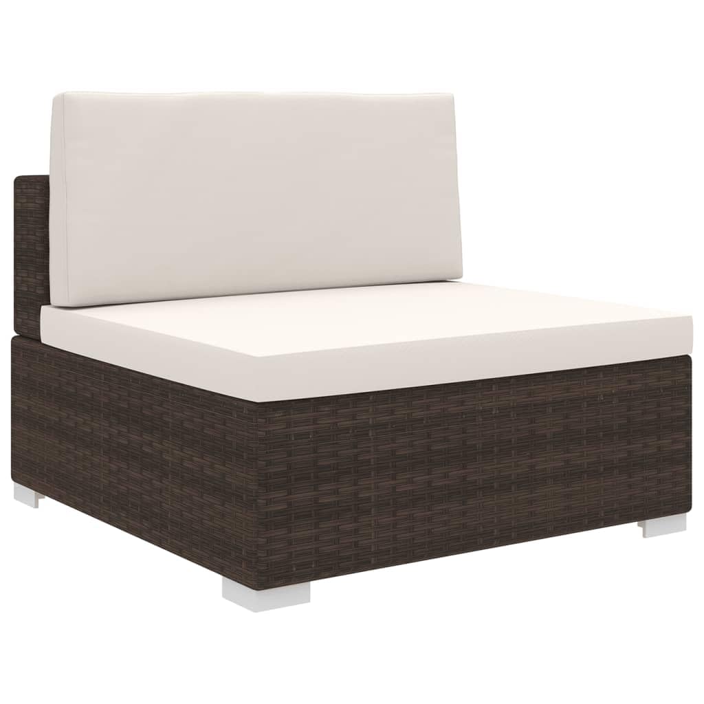 vidaXL Brown Outdoor Sectional Sofa with Cushions - Poly Rattan Patio Furniture for Garden, Poolside & Backyard Relaxation