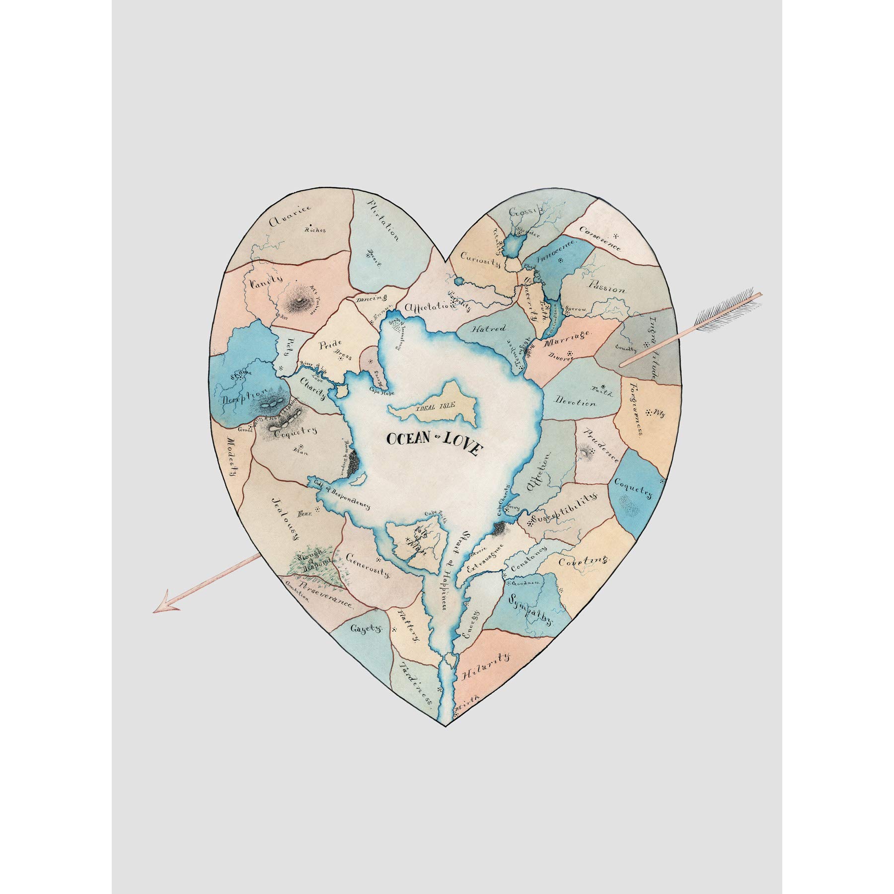 Wee Blue Coo Heart Map Romantic Love Wall Art Poster Print - Extra Large XL Size for Living Room, Bedroom Decor - Perfect Gift for Couples & Anniversary