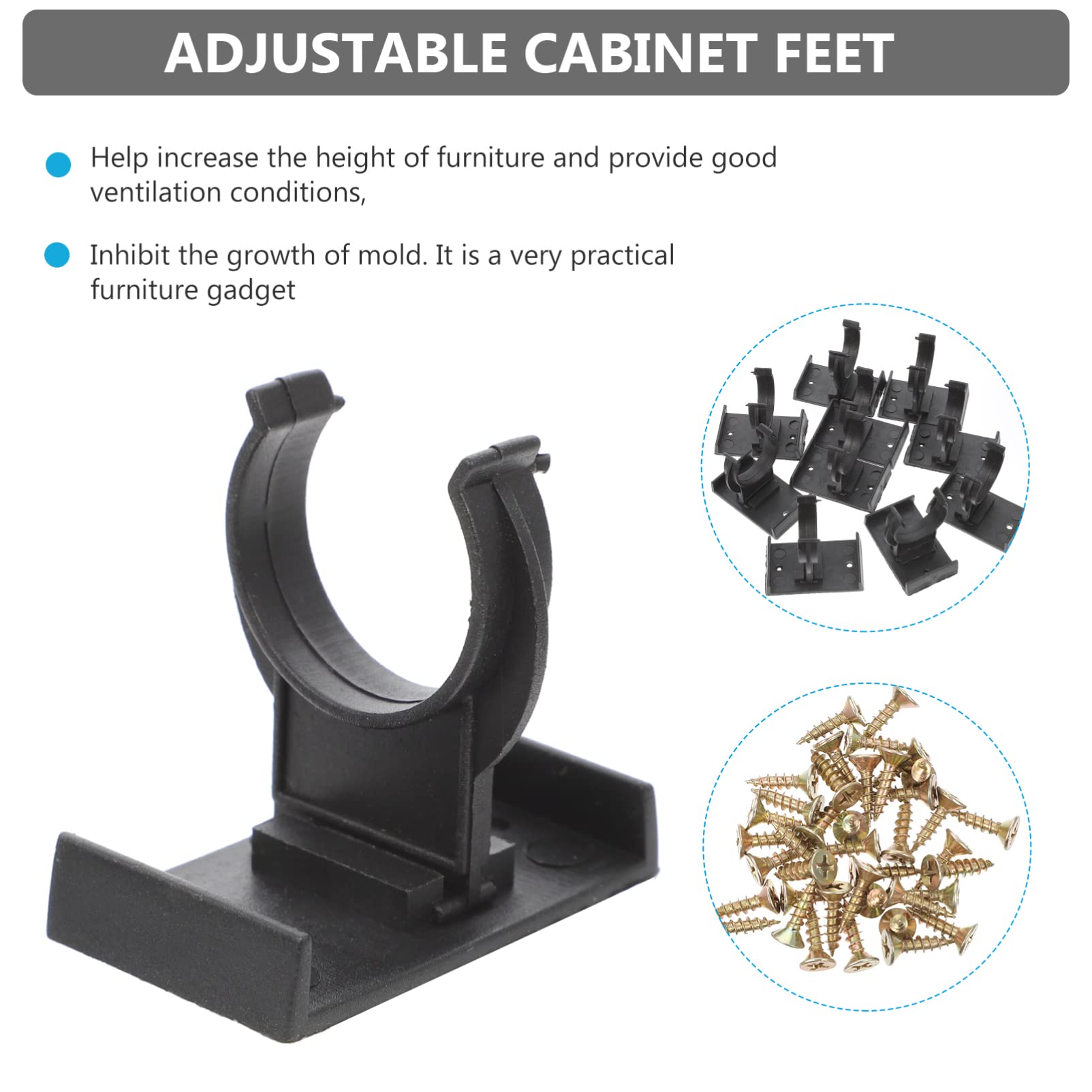 Angoily 10 Sets Black Cabinet Toe Kick Clips - Heavy Duty Kitchen Plinth Clips with Screws for Cabinet Leveling & Kickboard Support | Perfect for DIY Kitchen Cabinet Installation & Furniture Assembly