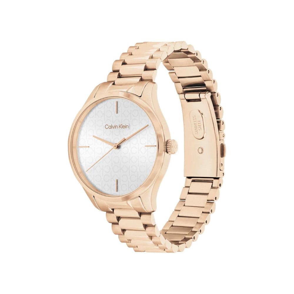 Calvin Klein Unisex White Dial Rose Gold Stainless Steel Watch 25200313 - Perfect for Everyday Wear, Office & Special Occasions